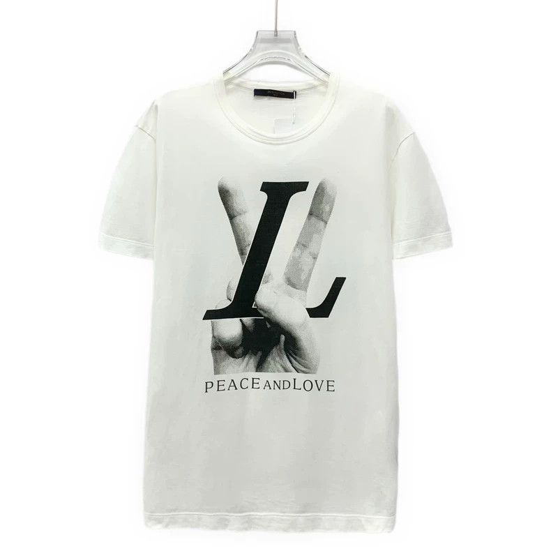 Louis Vuitton White Victory Finger printed cotton crew nec