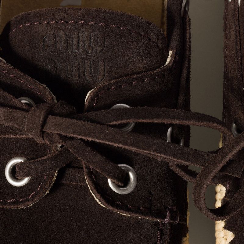 Miu Miu o1B3y1r0526 Suede And Raffia Boat Shoes in Brown Size US 9 / IT 39 - 4 Thumbnail