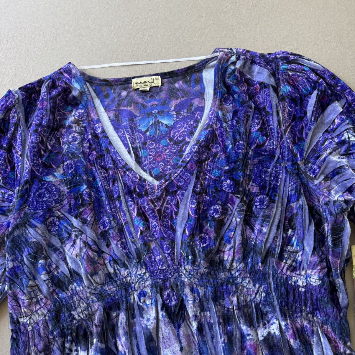 Other Y2K Early 2000s One World Velvet Paisley Empire Waist Top Size XL / US 12-14 / IT 48-50 - 3 Thumbnail