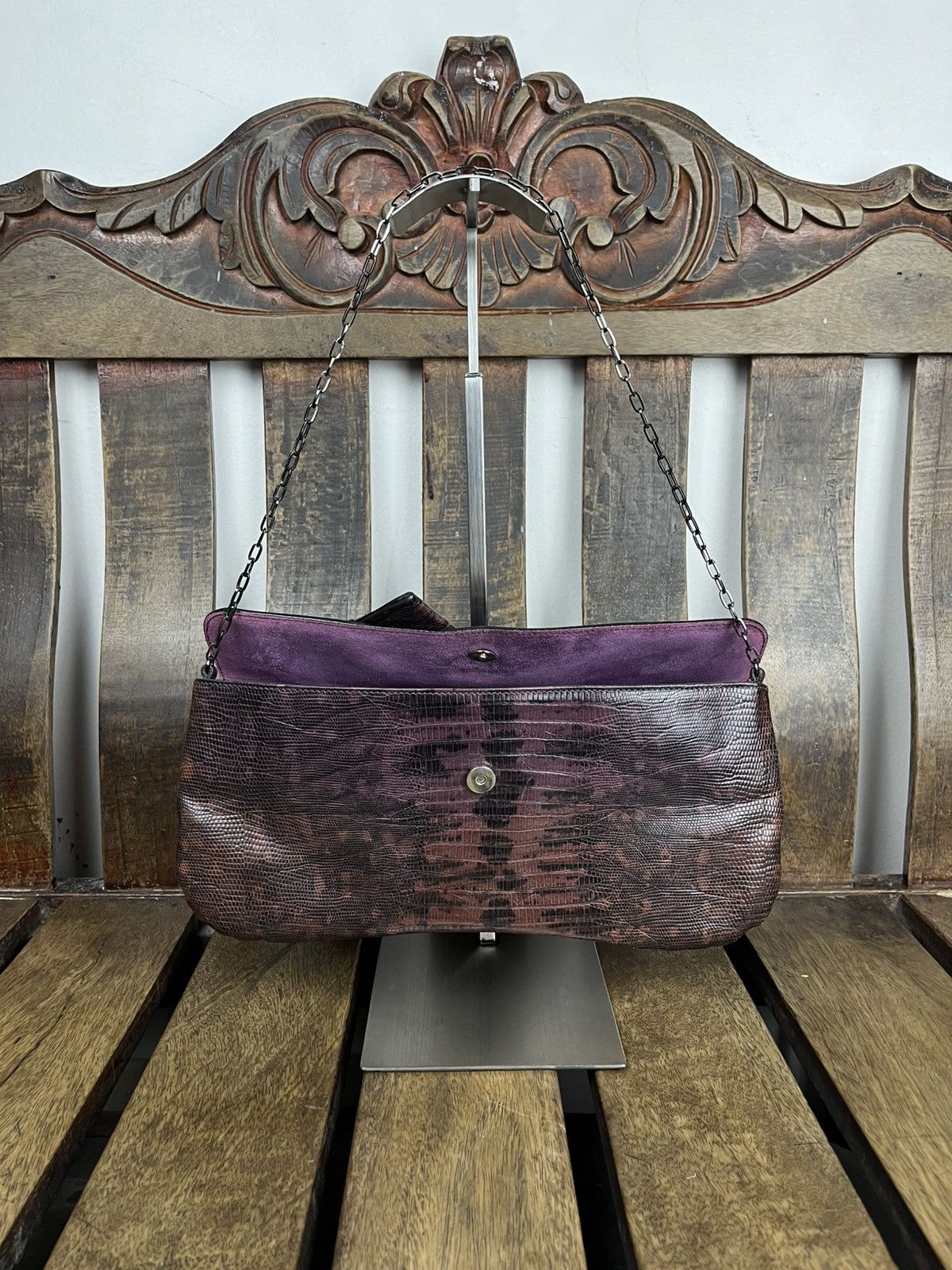 Miu Miu Miu Miu S/S1999 Lizard-Skin Embossed Chain Shoulder Bag Size ONE SIZE - 12 Thumbnail