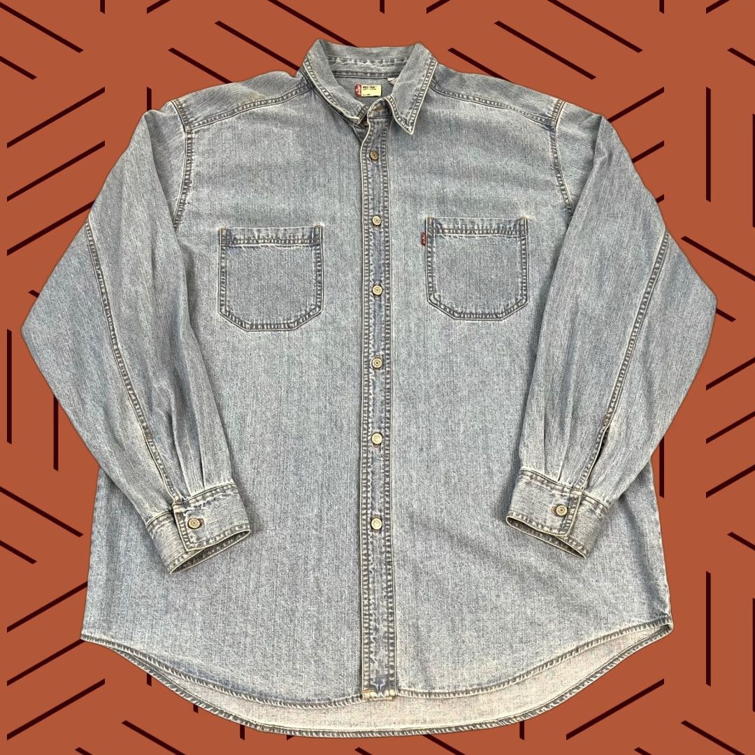 Levi's VINTAGE LEVIS Shirt Mens Large Blue Red Tab Denim Button Collared Trucker Rodeo Western Size US L / EU 52-54 / 3 - 1 Thumbnail