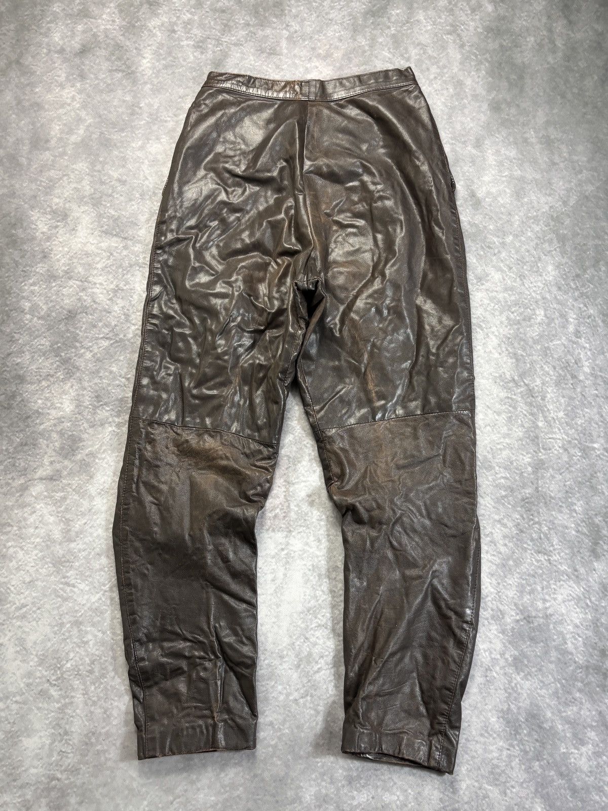 Indian Motorcycle × Leather × Vintage 1980s Vintage Leather Pants Triple Pleated Brown Biker Trous Size US 28 / EU 44 - 14 Thumbnail