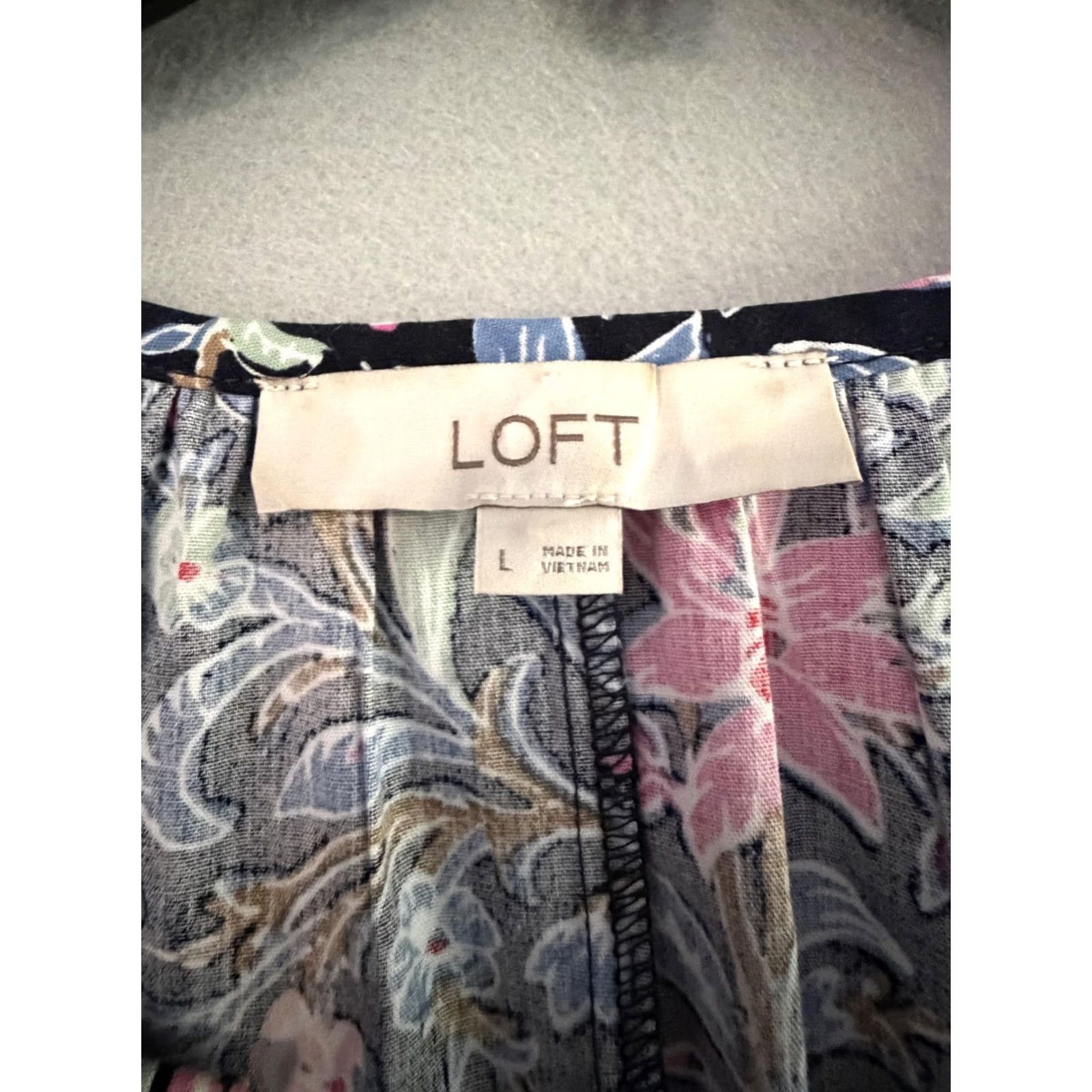 Loft LOFT Dress Womens L Multicolor Floral V Neck Puff Sleeve Trapeze Swing Button Size L / US 10 / IT 46 - 3 Thumbnail