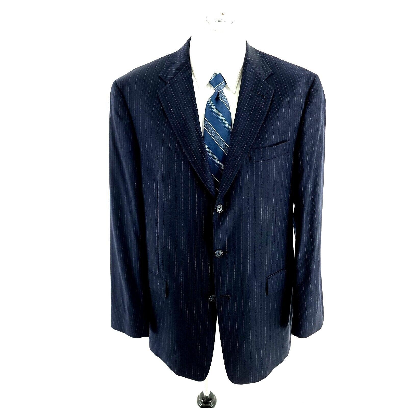 Hart Schaffner Marx Hart Schaffner Marx Wool 3 Button Suit Jacket 42L Blue W/ Bl Size 42L - 3 Thumbnail