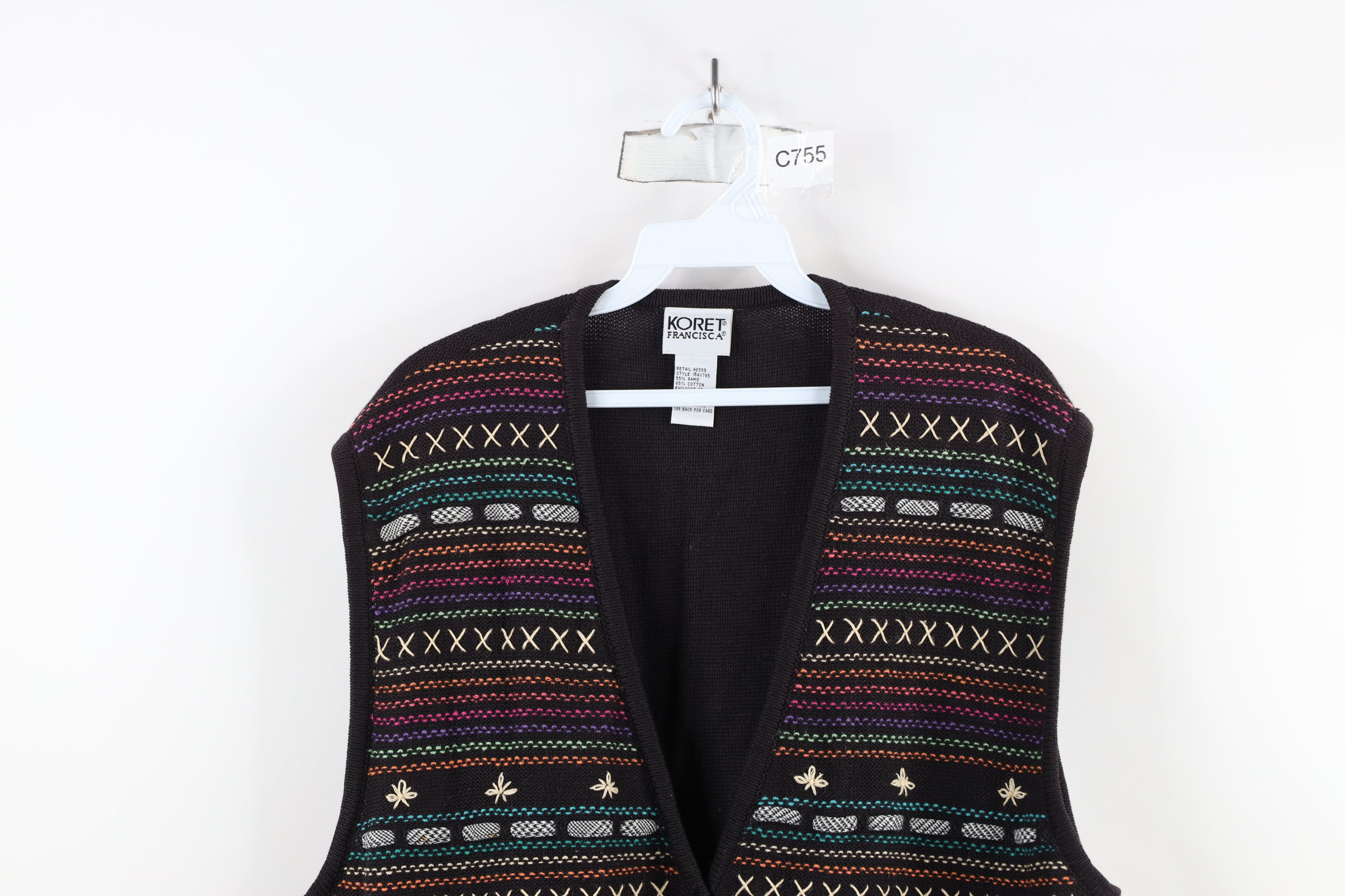 Vintage Vintage 90s Streetwear Embroidered Knit Flower Sweater Vest Size L / US 10 / IT 46 - 2 Thumbnail
