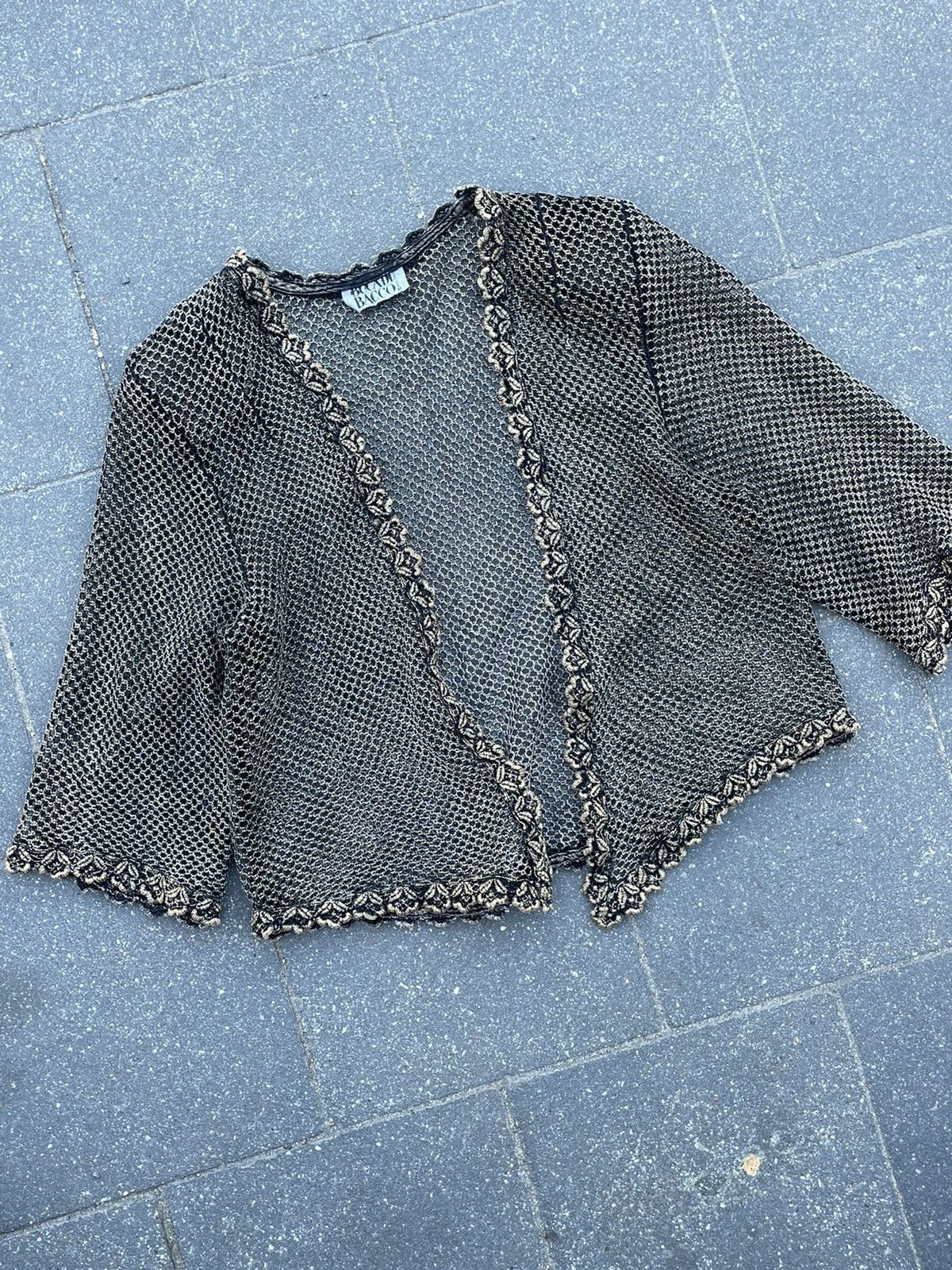 Italic × Vintage Bucadi Bacco Dark Leaves Crop Top Cardigan Mesh Style Opium Size S / US 4 / IT 40 - 1 Thumbnail