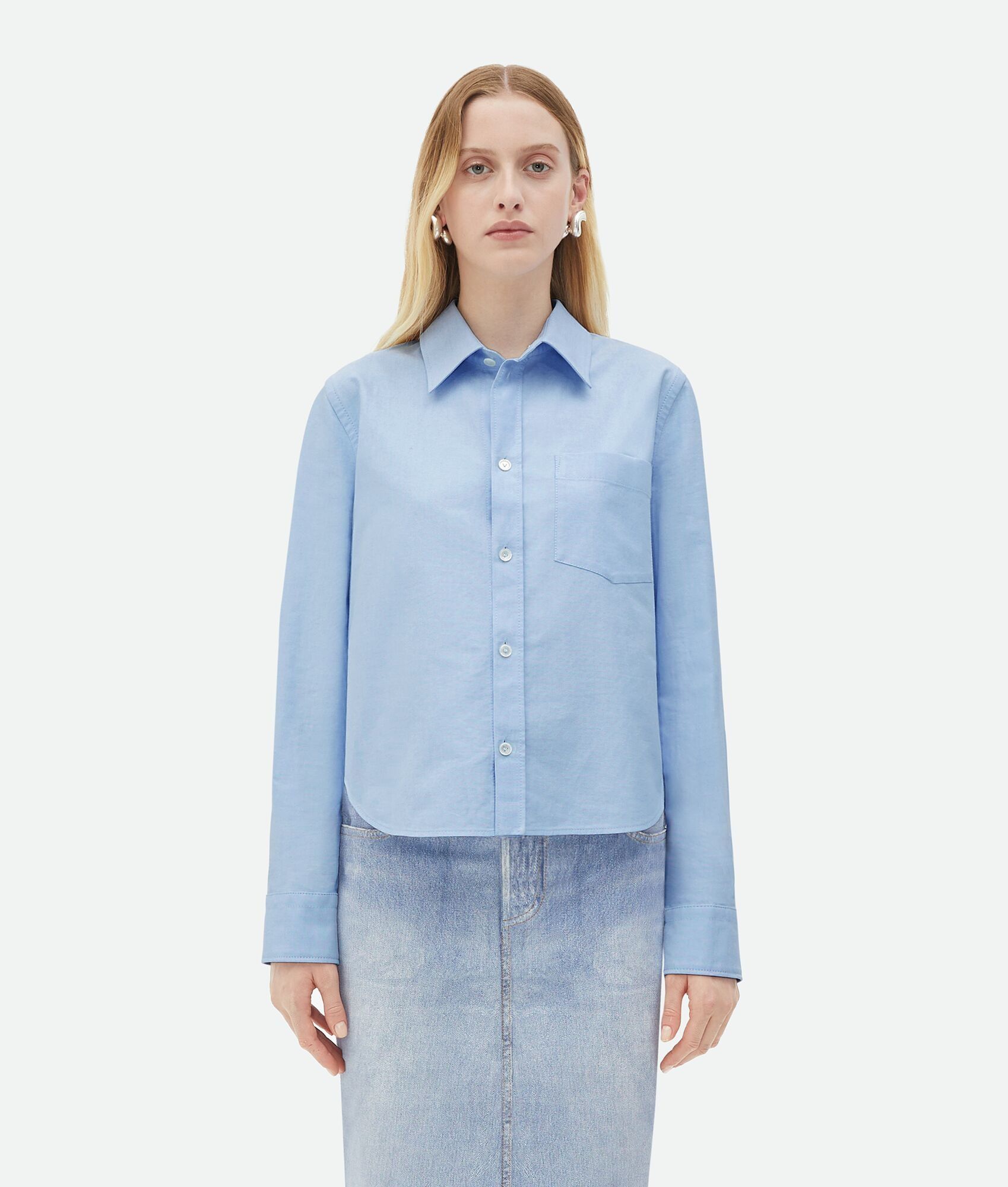 Bottega Veneta o1n1vont0625 Cotton Oxford Shirt in Blue Size S / US 4 / IT 40 - 1 Thumbnail