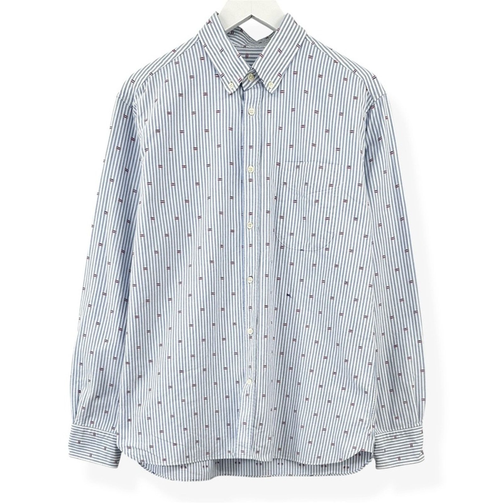 Maison Kitsune Blue & White Striped Embroidered Applique Button Up Shirt Size US XL / EU 56 / 4 - 1 Thumbnail