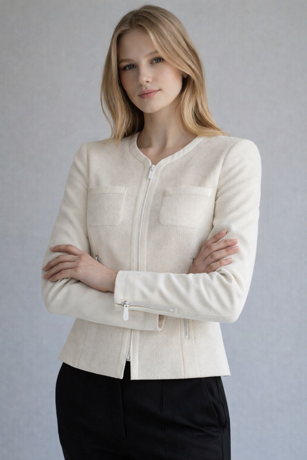 Comme des Garcons Comptoir des Cotonniers Ivory Part Weave Zip Up Jacket Size XXS / US 00 / IT 34 - 5 Thumbnail