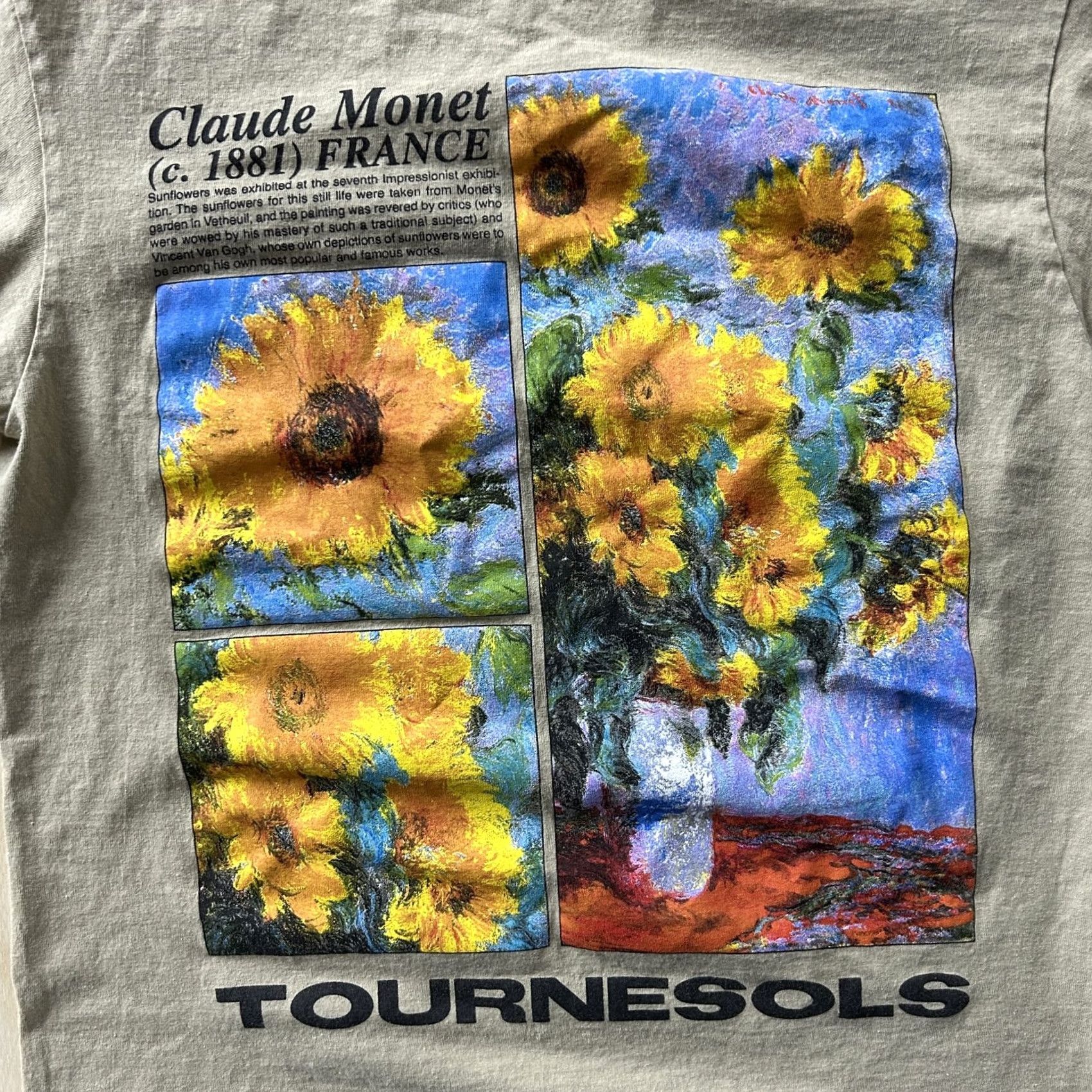 Sunflower VINTAGE Claude Monet Sunflowers Shirt Mens Medium Beige Tournesols Graphic Tee T-Shirt Size US M / EU 48-50 / 2 - 2 Thumbnail