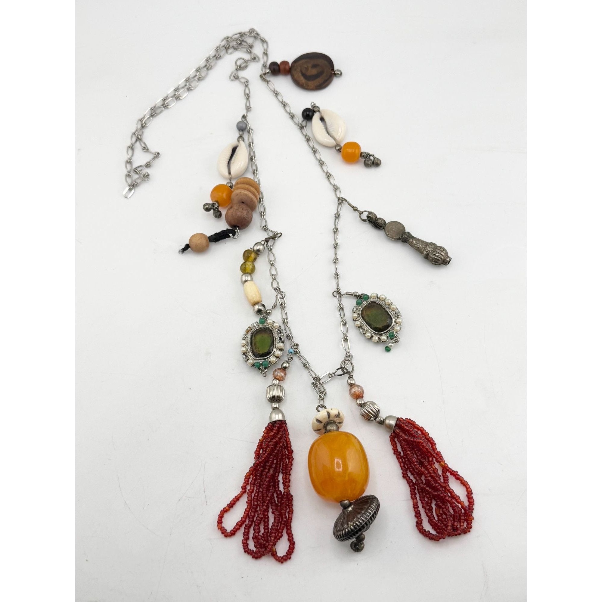 Vintage Vintage beaded shell rhinestone tassel charm necklace Size ONE SIZE - 5 Thumbnail