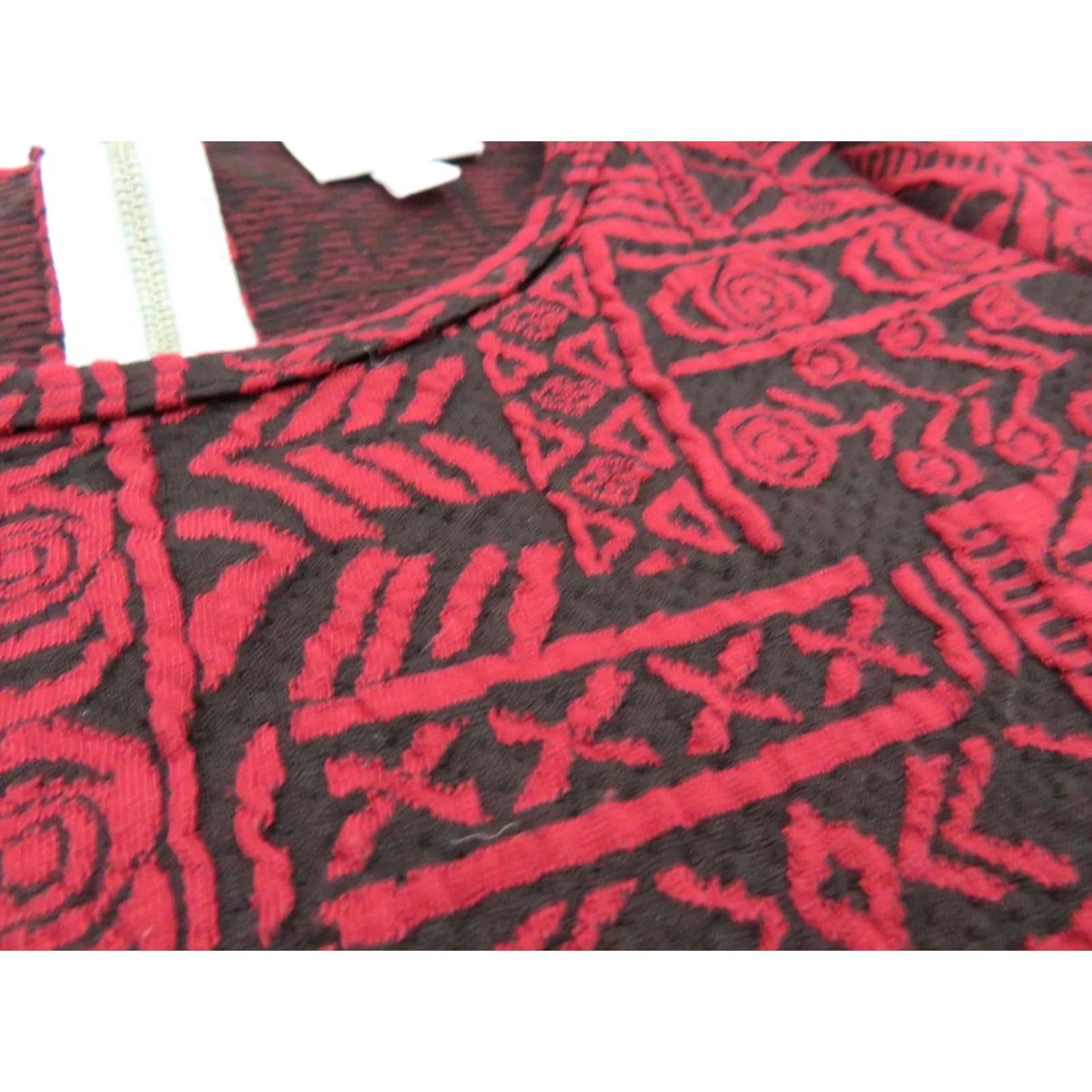 Vintage VINTAGE? No. LuLaRoe Aztec Amelia Dress XXS Jacquard Black Red Zip Back Fit & Flare Sleeves: Short, Cap, A-Line Womens 2XS Knee-Length Pockets, House? Size XXS / US 00 / IT 34 - 4 Thumbnail