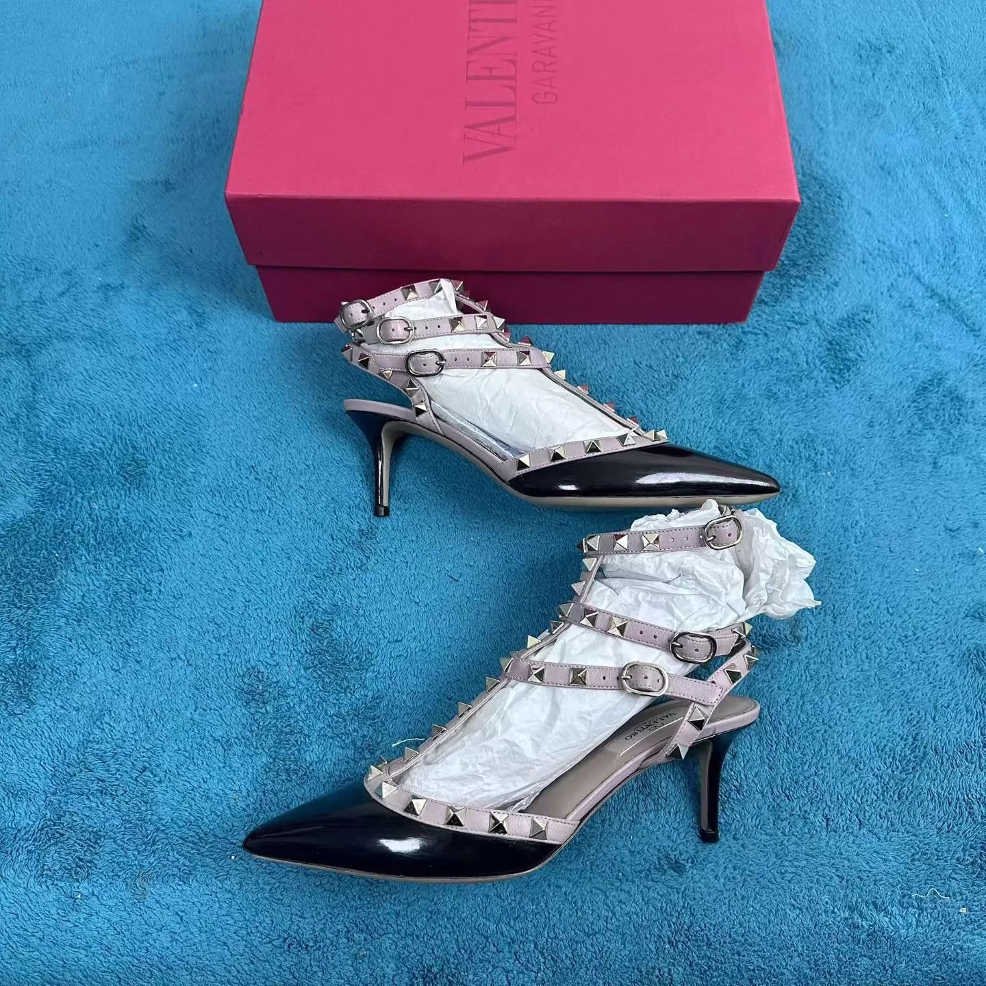 Valentino Valentino Rockstud Patent Pointed 3 Stud Heels Black Size US 6.5 / IT 36.5 - 2 Thumbnail