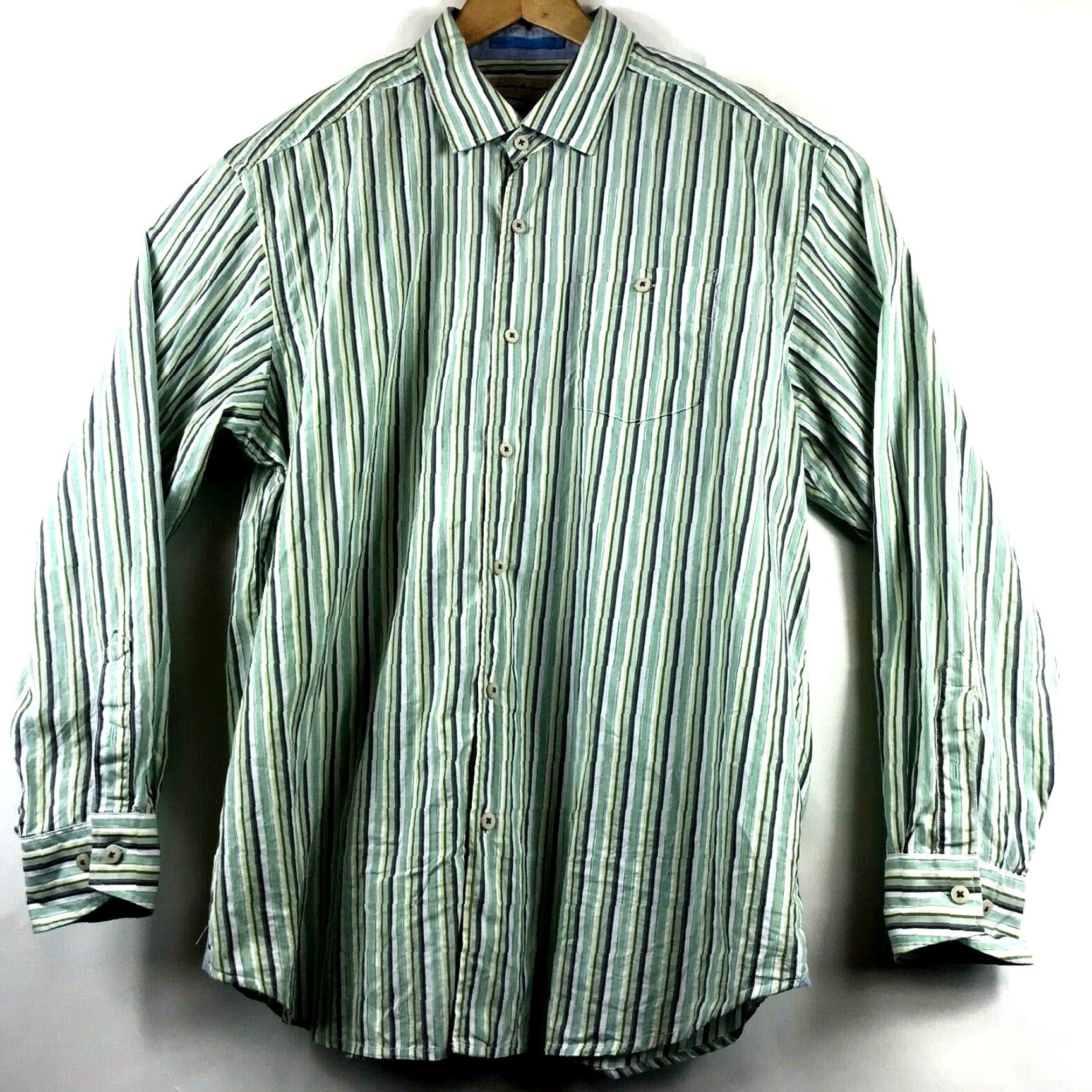 Tommy Bahama TOMMY BAHAMA Shirt Mens XL Stripe 100% Cotton L/S Green Blue Button-Front Casual Regular Fit Size US XL / EU 56 / 4 - 3 Thumbnail