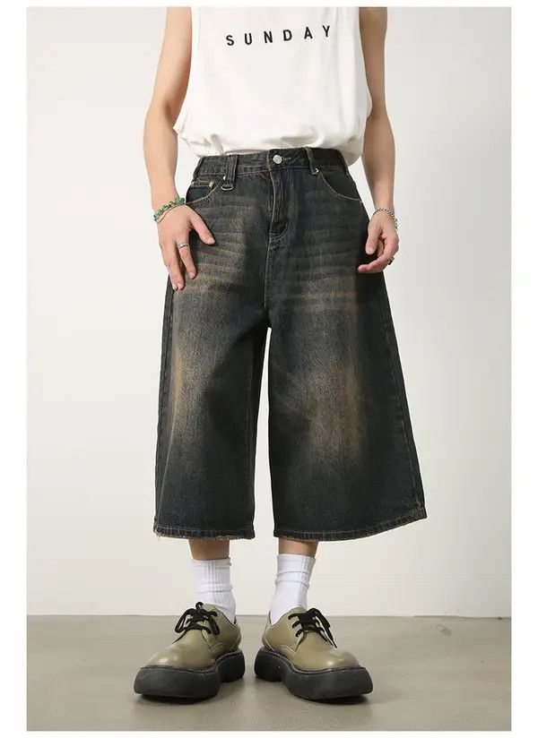 Japanese Brand Retro all-match loose distressed denim shorts Size US 32 / EU 48 - 2 Thumbnail