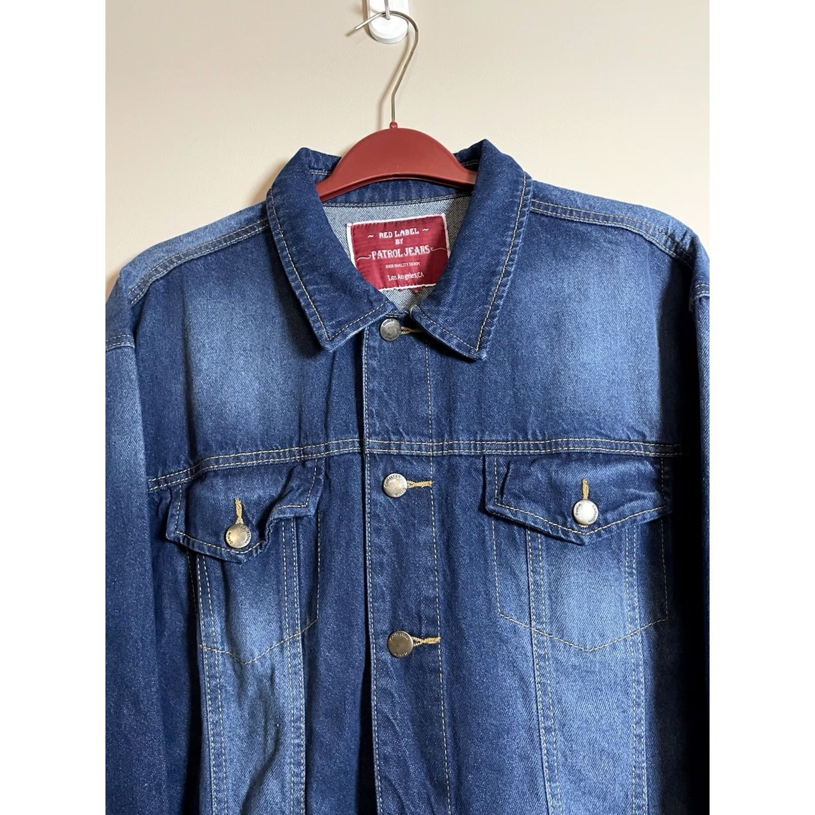 Vintage Patrol Red Label Denim Jacket XL Slim Fit Men’s Casual Button Closure Denim Coat Split Pocket Light Wash Size US 36 / EU 52 - 2 Thumbnail