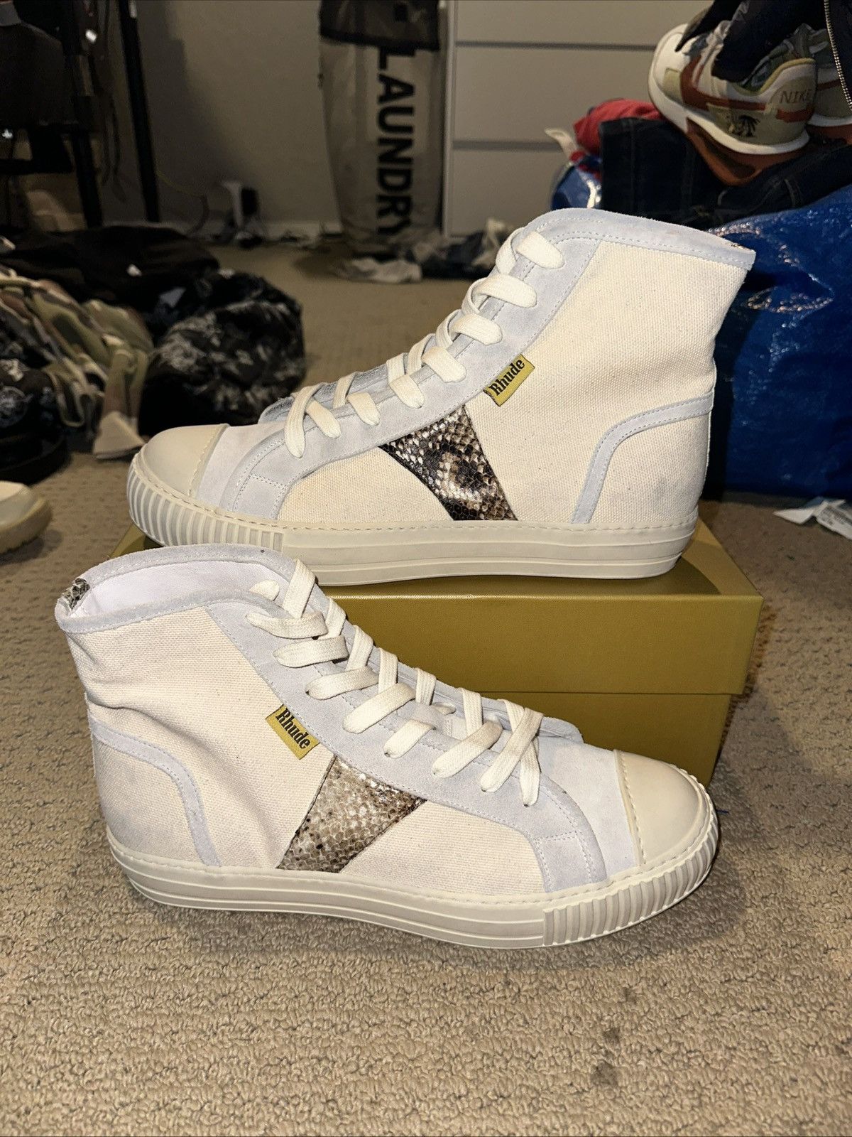 Rhude RHUDE Bel Airs White Snake Men's High Top Sneakers Size 12 Size US 12 / EU 45 - 4 Thumbnail