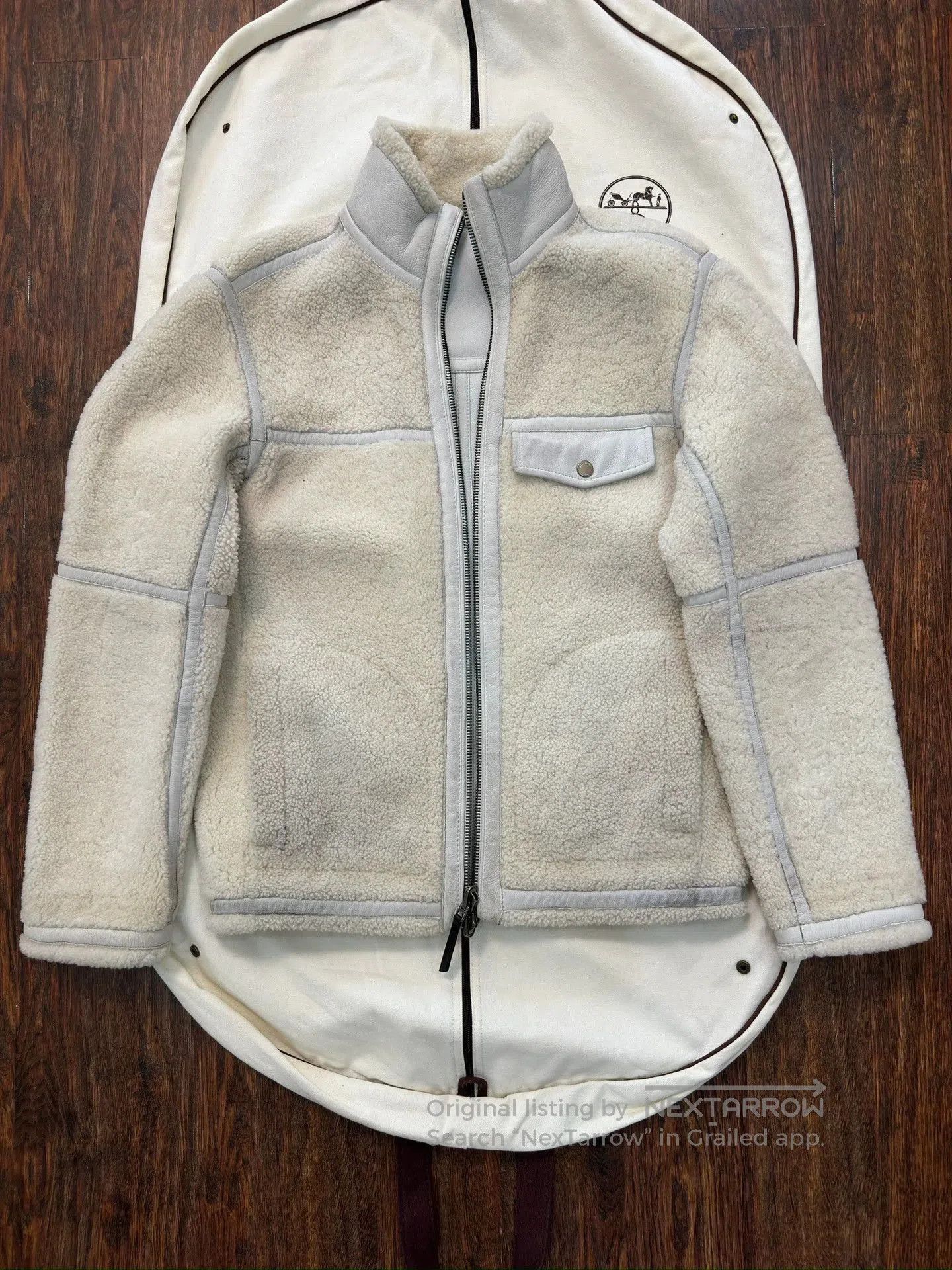 Ermenegildo Zegna Gray Shearling Collar Leather Jacket - Size S. Size US S / EU 44-46 / 1 - 3 Thumbnail