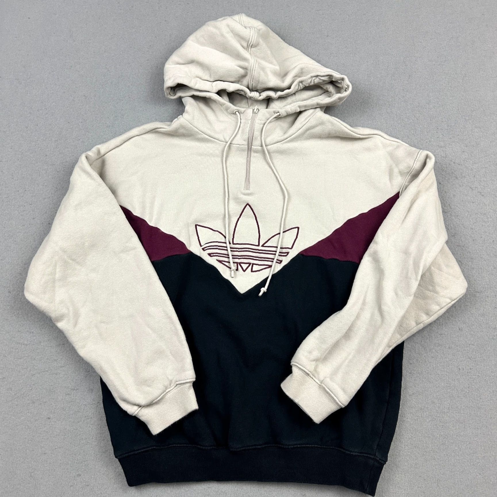 Adidas Adidas Hoodie Women XS Beige Colorado Blue 1/4 Pullover Sweatshirt Trefoil Logo Embroidered Hooded Pockets Activewear Pullover Regular Fit Size XS / US 0-2 / IT 36-38 - 2 Thumbnail