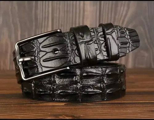image of Crocodile Leather Pin Alligator Belt in Black, Men's
