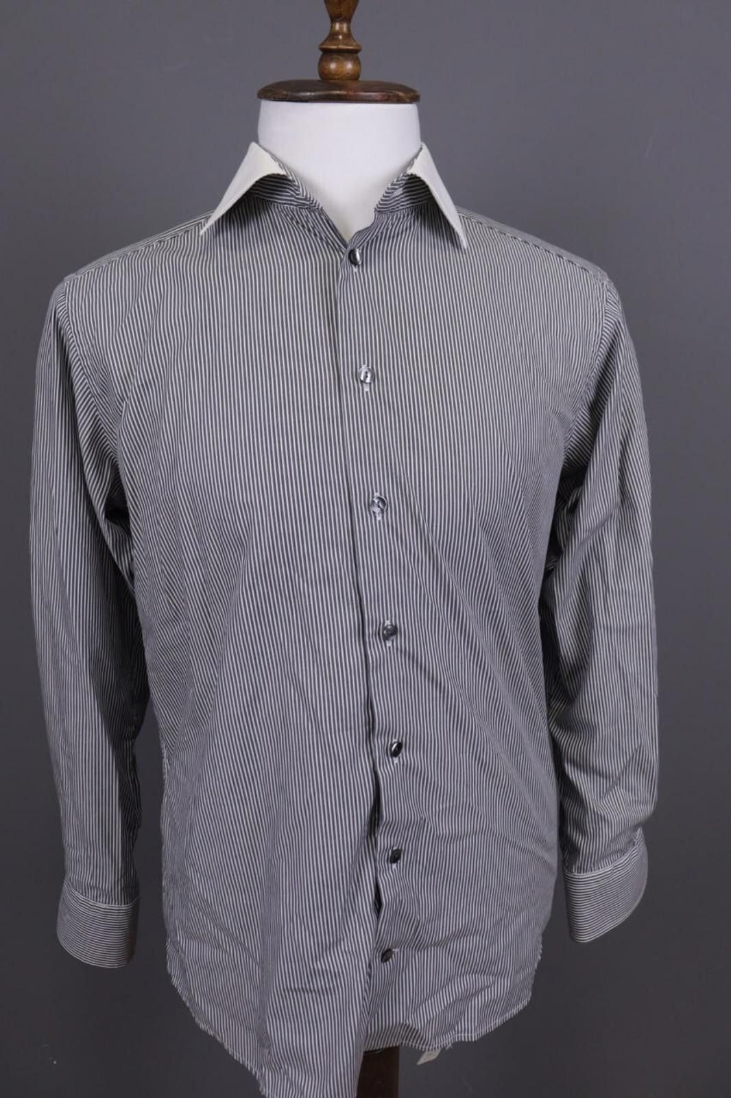 Eton Eton Slim Fit Gray Pinstrie Down Dress Shirt Size 42 / 16 Size US M / EU 48-50 / 2 - 5 Thumbnail