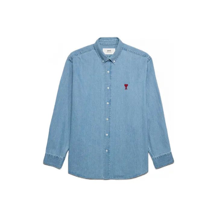 AMI AMI Paris Blue Heart Pattern Long Sleeve Shirt 0079 Size US XL / EU 56 / 4 - 1 Thumbnail