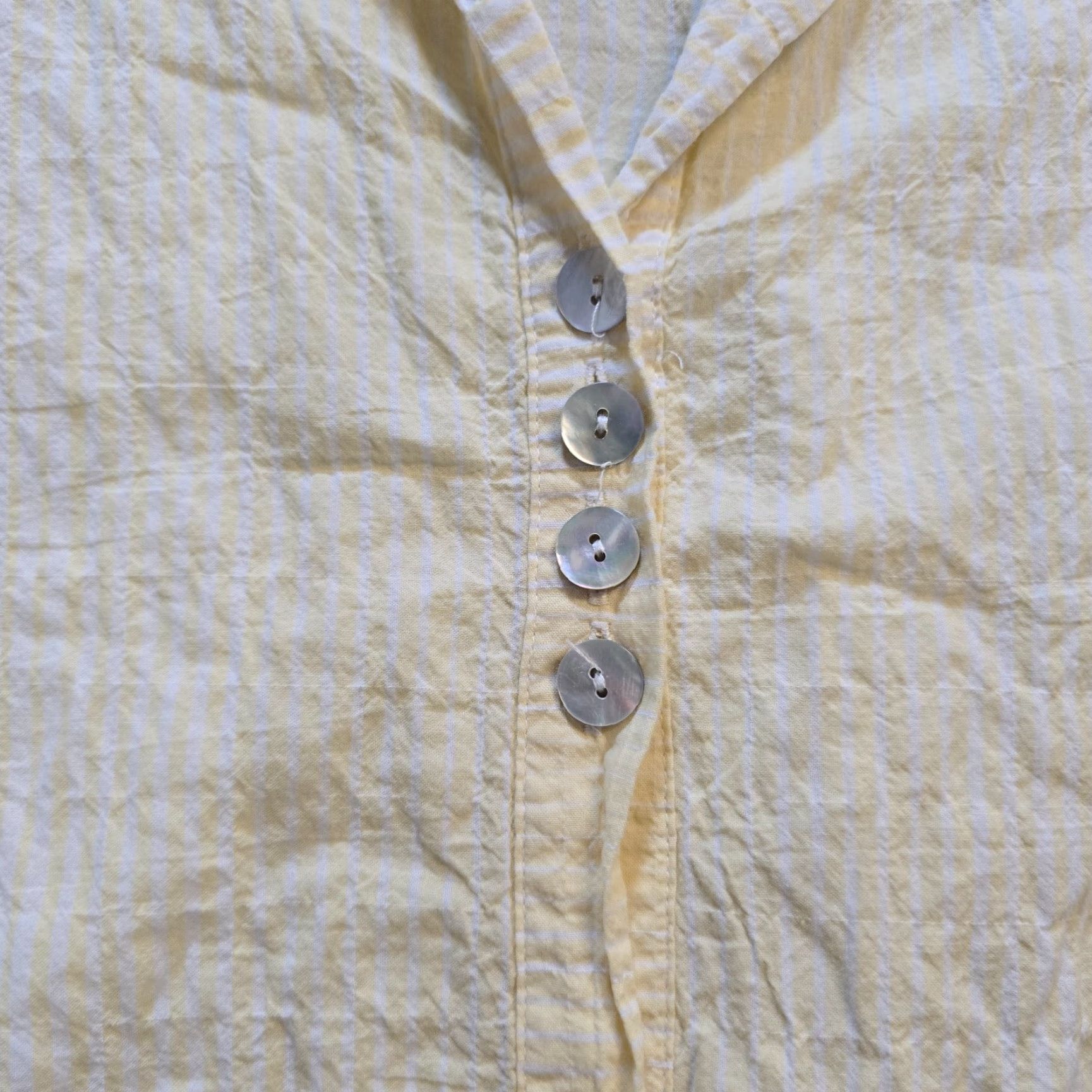Habitat Habitat Women's Blouse Shirt Yellow Stripe 3/4 Sleeve Button Lagenlook Casual Career M Size M / US 6-8 / IT 42-44 - 5 Thumbnail