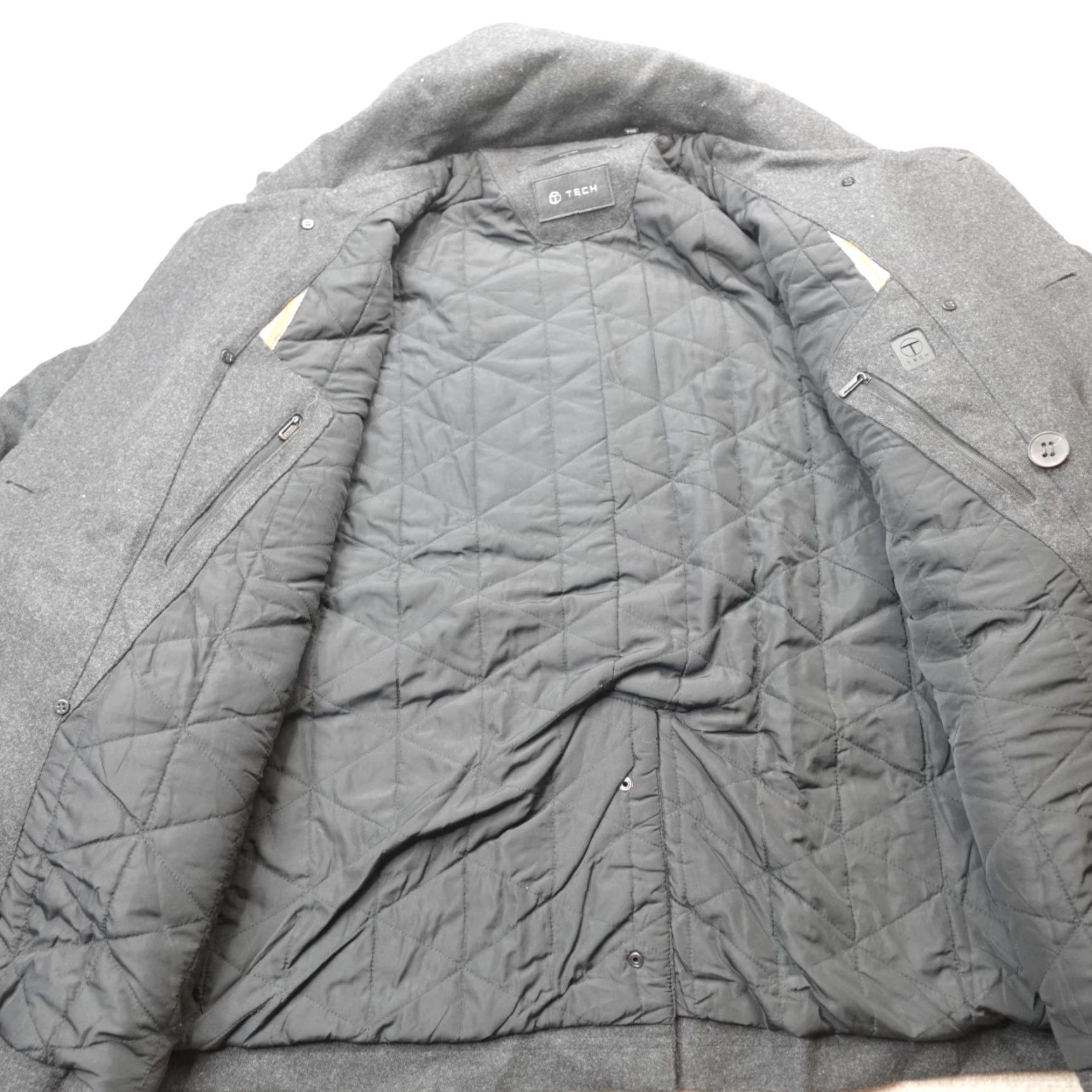 Tumi Tumi Jacket 2XL Gray Charcoal Wool Blend Peacoat Double Breasted Mens Jacket Regular Winter Fall Spring Suit Casual Travel Size 48R - 5 Thumbnail