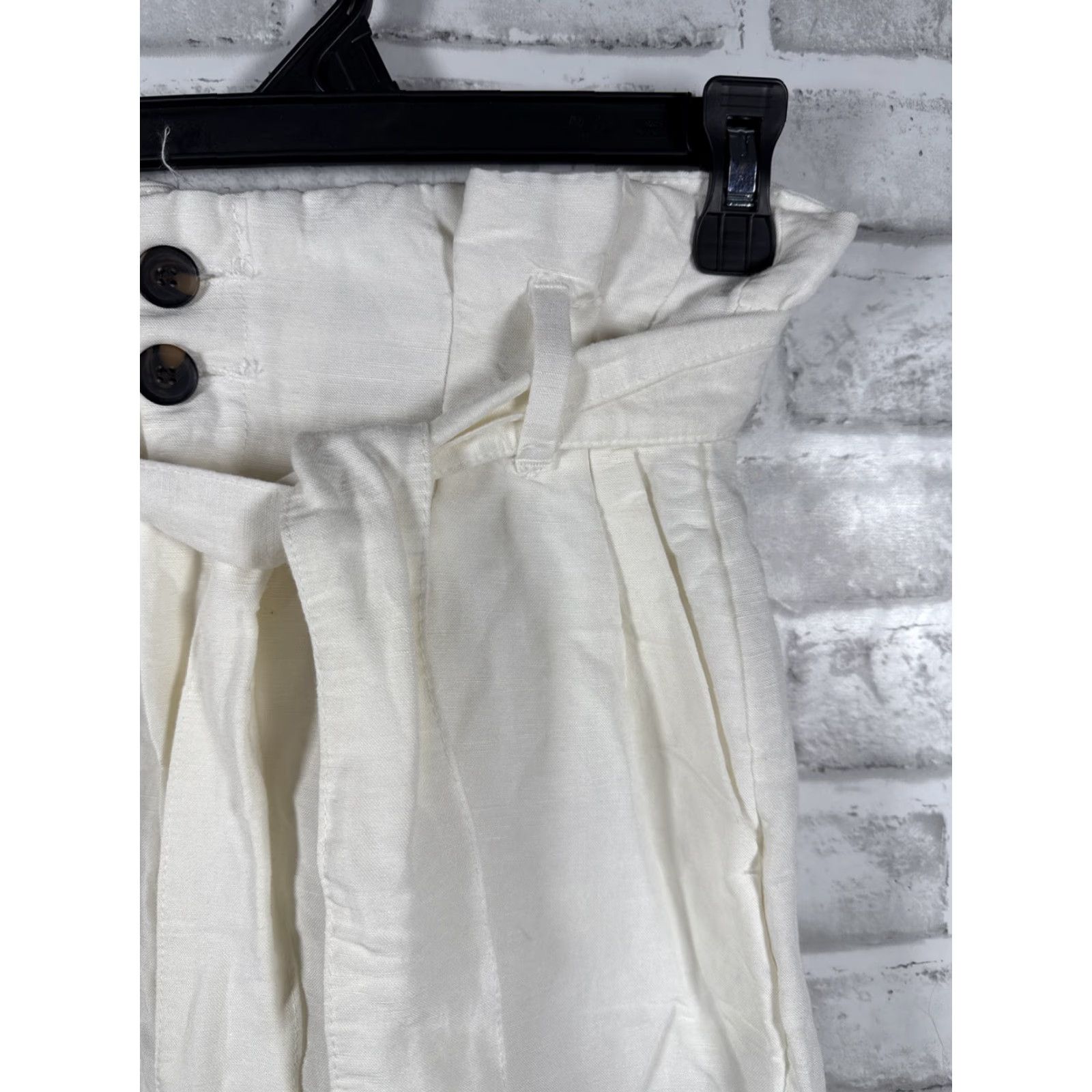 H&M NWT H & M Linen Blend White Casual Trouser Pants With Belt Womens Size 0 Size 25" / US 0 / IT 36 - 2 Thumbnail