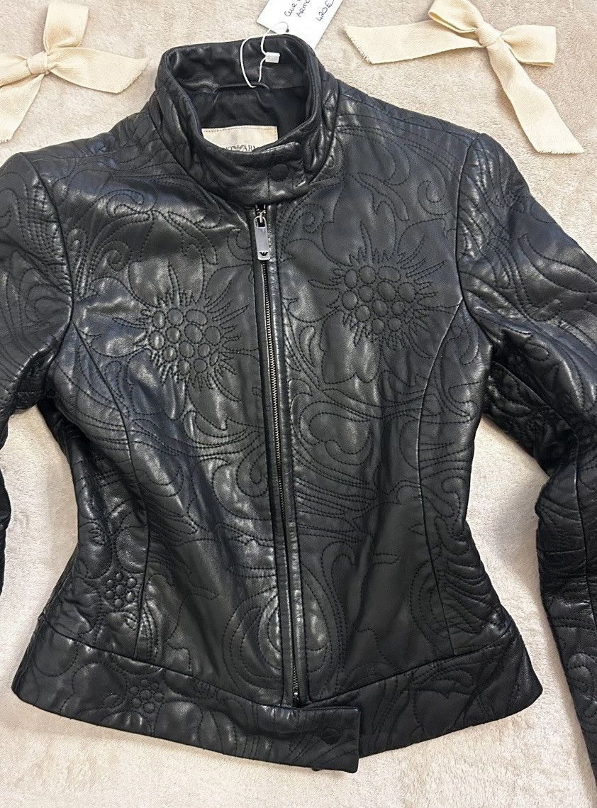 Emporio Armani Emporio Armani Vintage Embroidered Leather Jacket - Black Size XS / US 0-2 / IT 36-38 - 8 Thumbnail
