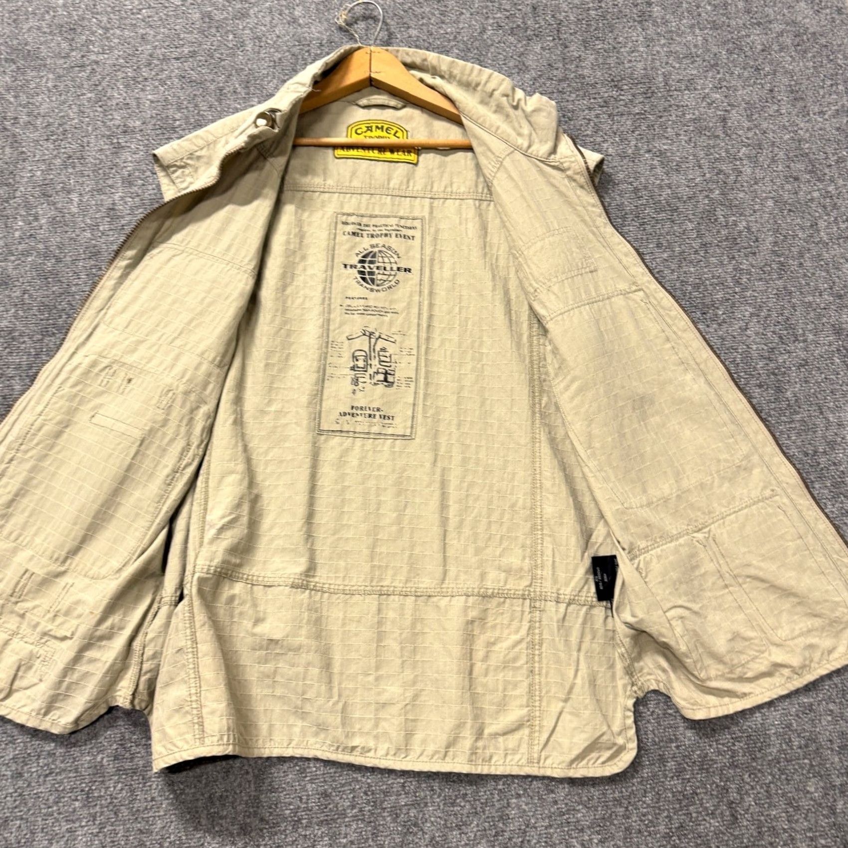 Camel Camel Trophy Vests Men XL Stained Outdoor Full Zip Fishing Multi-Pocket Vest Beige Cotton Blend Overcoat Men XL Size US XL / EU 56 / 4 - 3 Thumbnail