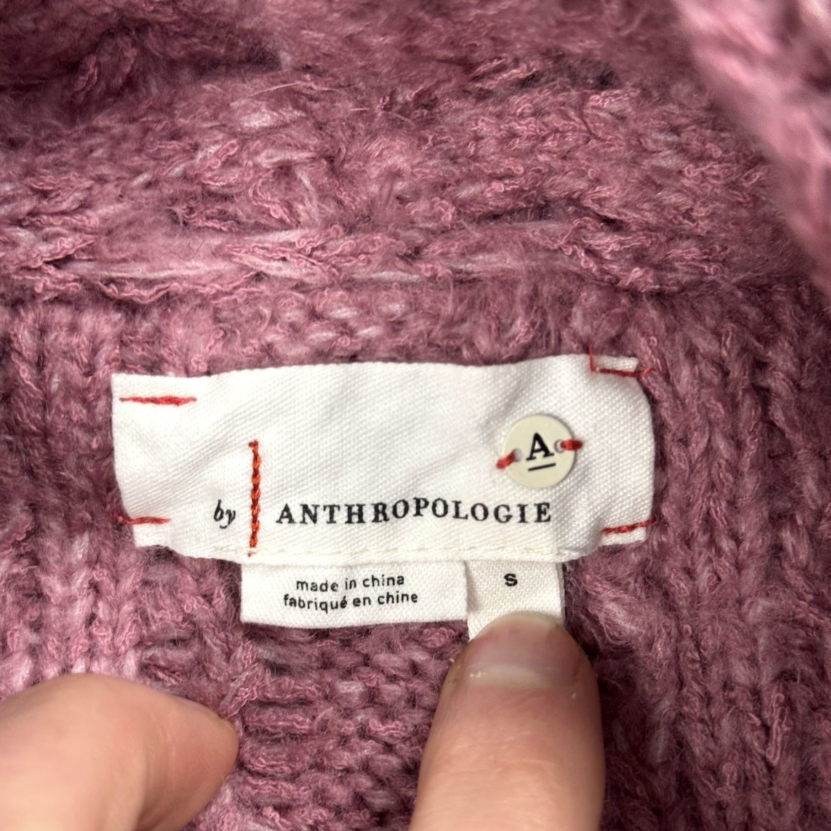 Anthropologie ANTHROPOLOGIE Oversized Chunky Knit Cardigan Shawl Collar Women’s Sweater Size S Pink Bohemian Size S / US 4 / IT 40 - 3 Thumbnail