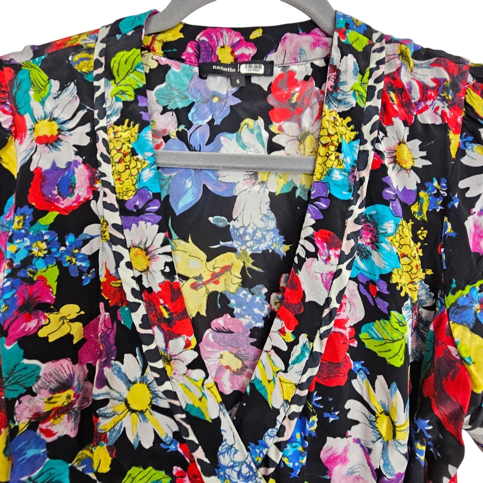 Nanette Lepore Nanette Lepore Womens Floral Boquet Wrap Top 6 Artsy Whimsy Size M / US 6-8 / IT 42-44 - 3 Thumbnail