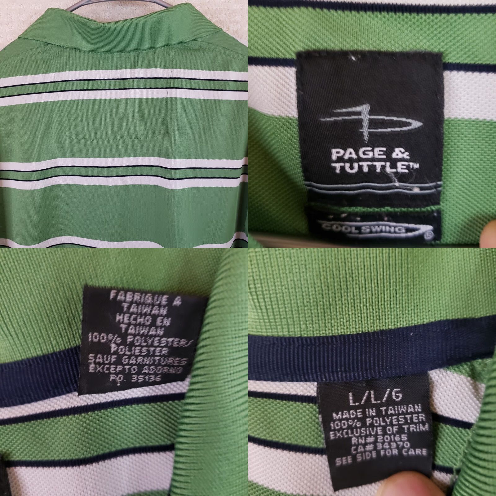 Vintage Page & Tuttle Golf Polo Cool Swing Mens L Green White Striped Short Slv Shirt Size US L / EU 52-54 / 3 - 8 Thumbnail