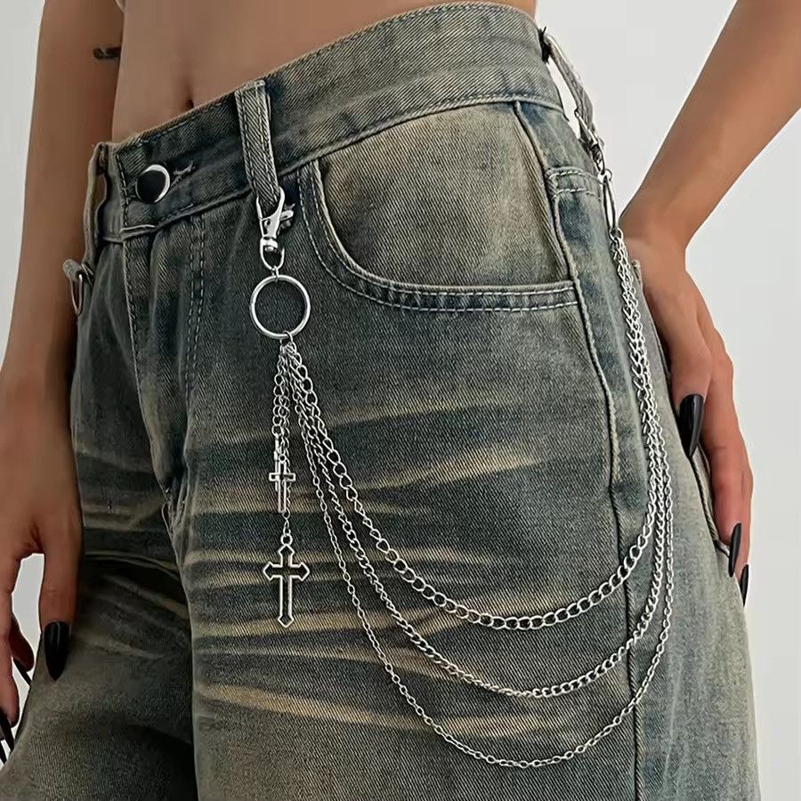 Jewelry Punk Multilayer Metal Cross Pendant Pant Chain Size ONE SIZE - 1 Thumbnail