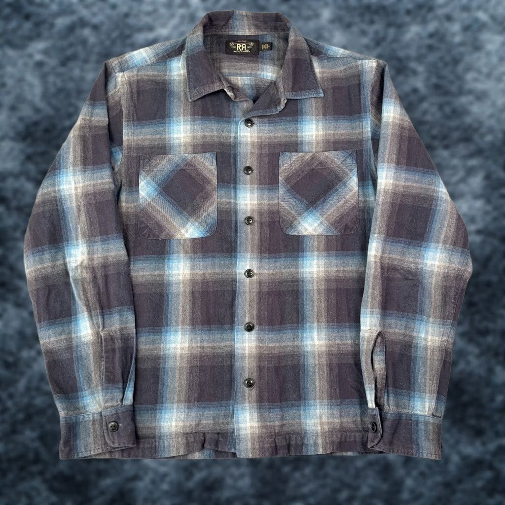 Ralph Lauren VINTAGE RRL Ralph Lauren Shirt Mens M Blue Purple Shadow Plaid Flannel Loop Collar Size US M / EU 48-50 / 2 - 1 Thumbnail