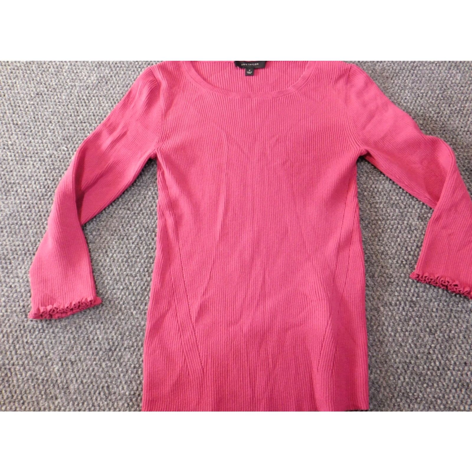 Ann Taylor Ann Taylor Womens Sweater Crew Neck Pullover Knit Pink Medium Rib Knit Classic Designer Stretch Knit Pattern Womens Pullover Neatly Crossover? Size M / US 6-8 / IT 42-44 - 3 Thumbnail