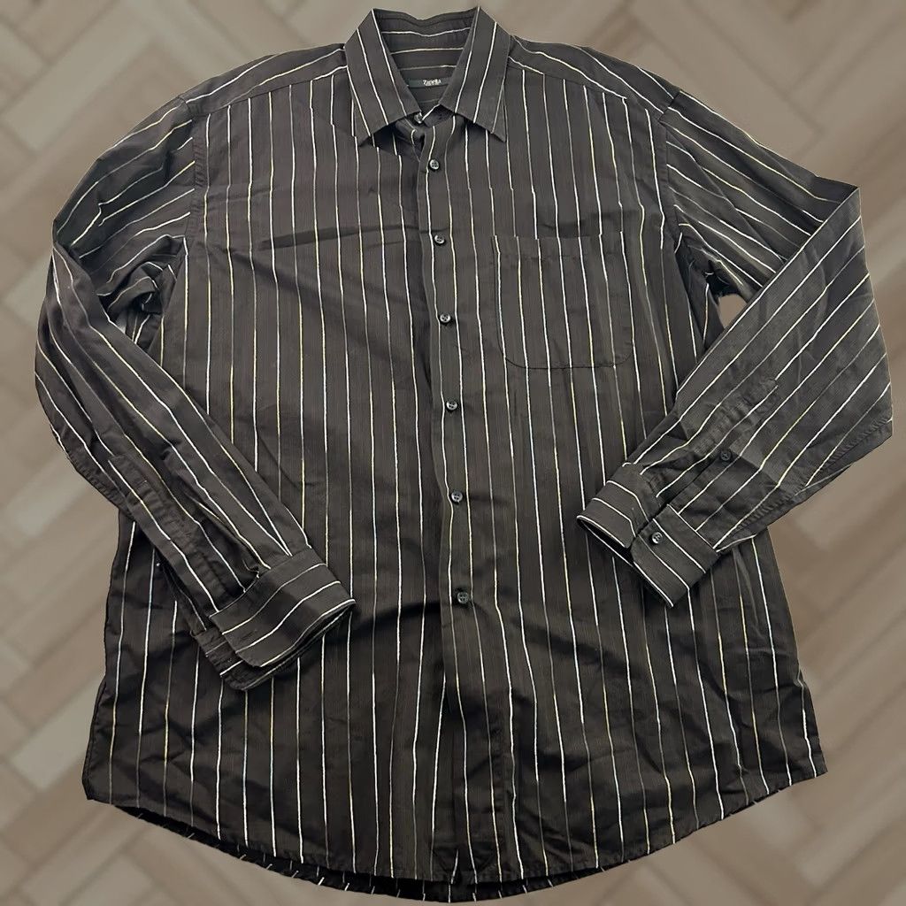 Zanella Zanella Shirt Button-Up Striped Long Sleeve Men's Large Brown Italian Cotton Size US L / EU 52-54 / 3 - 1 Thumbnail