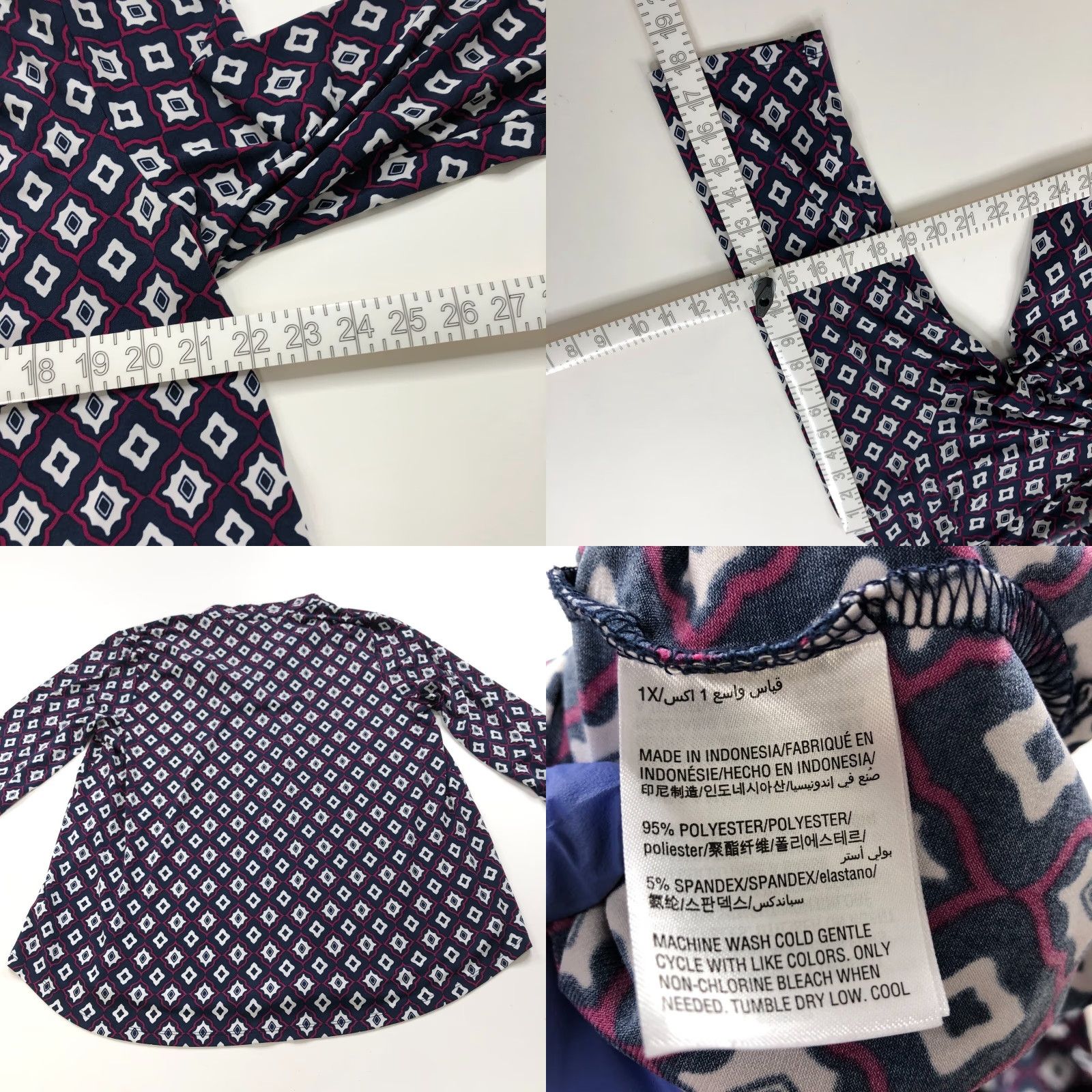 Charter Club Charter Club Plus 1X Pullover V-Neck Blouse Tunic 3/4 Sleeve Geometric All Over Print MINT Womens Size XL / US 12-14 / IT 48-50 - 8 Thumbnail