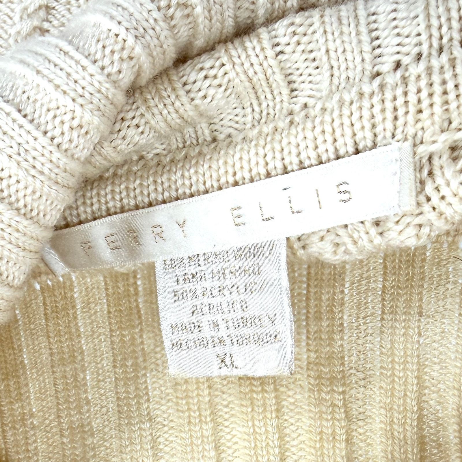 Perry Ellis Vintage 90s Cream Merino Wool Blend Cable Knit Turtleneck Size US XL / EU 56 / 4 - 3 Thumbnail