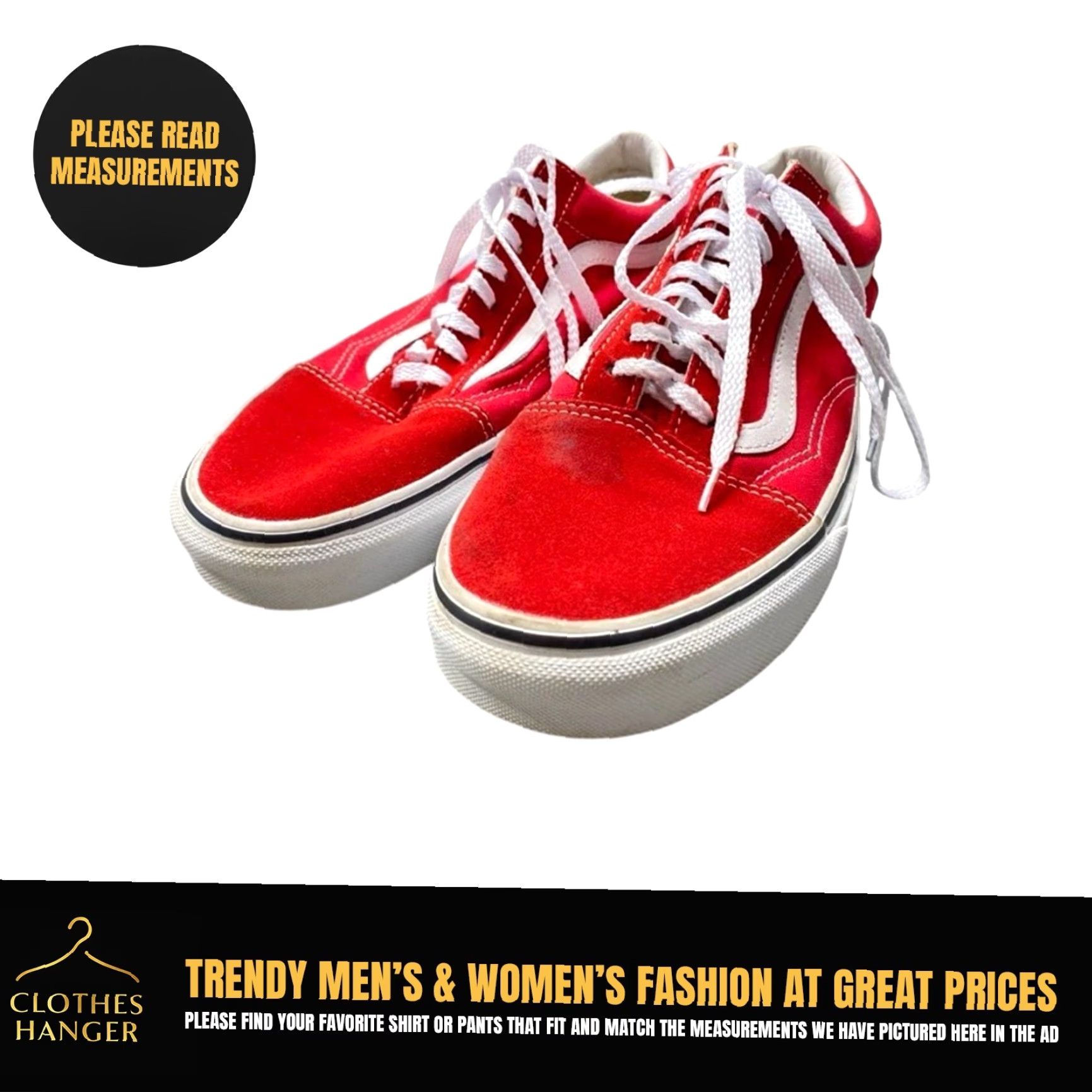 Vans Vans Old Skool Unisex Mens 8.5 Womens 10 Canvas & Suede Sneakers Red White 1436 - Vans Old Skool - Sneaker - Unisex - Men Women - Red White - 8.5 10 Size US 9 / IT 39 - 2 Thumbnail