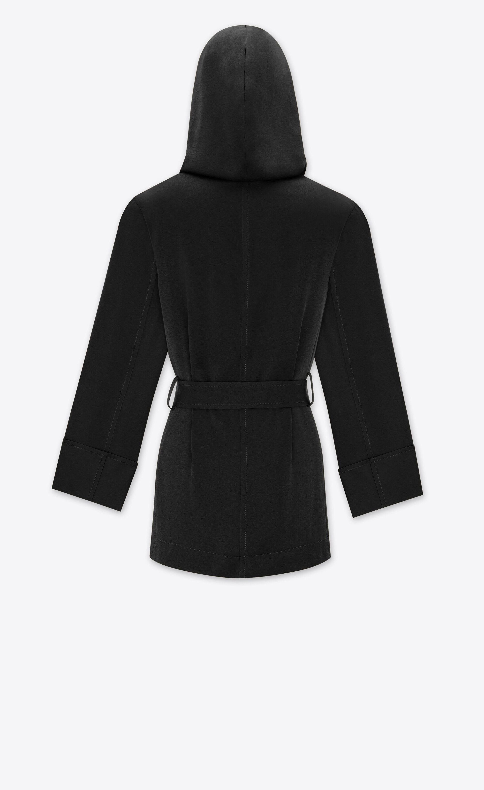 Saint Laurent Paris o1bcso1str1224 Hooded Jacket In Crepe Satin in Black Size L / US 10 / IT 46 - 3 Thumbnail