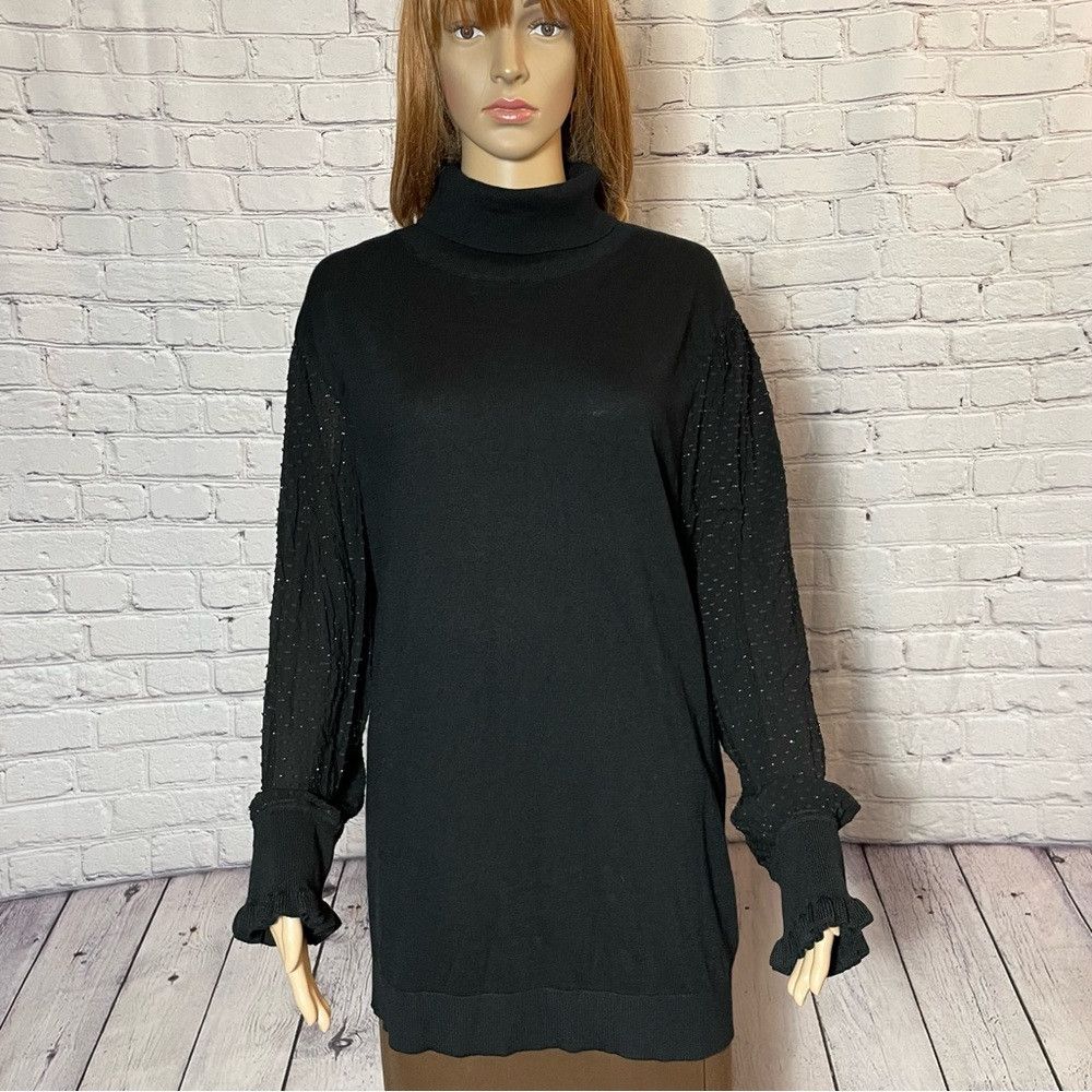 Loft NWT New LOFT Black Turtleneck Knit Wool Blend Chiffon Sleev Size 3XL / US 20-22 - 3 Thumbnail