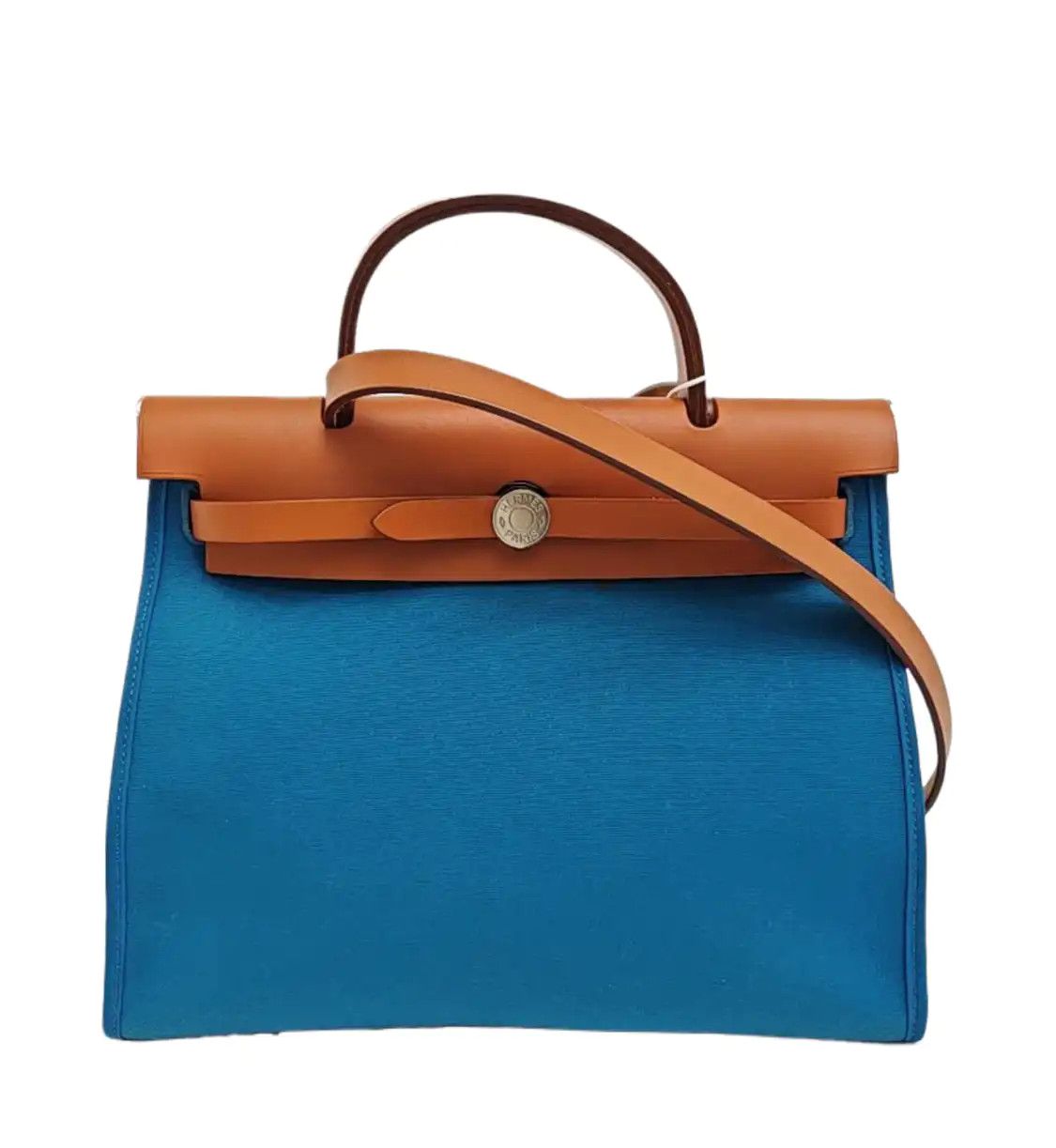 Hermes Hermes Herbag 31 peacock blue canvas shoulder bag handbag crossbody bag silver h Size ONE SIZE - 1 Thumbnail