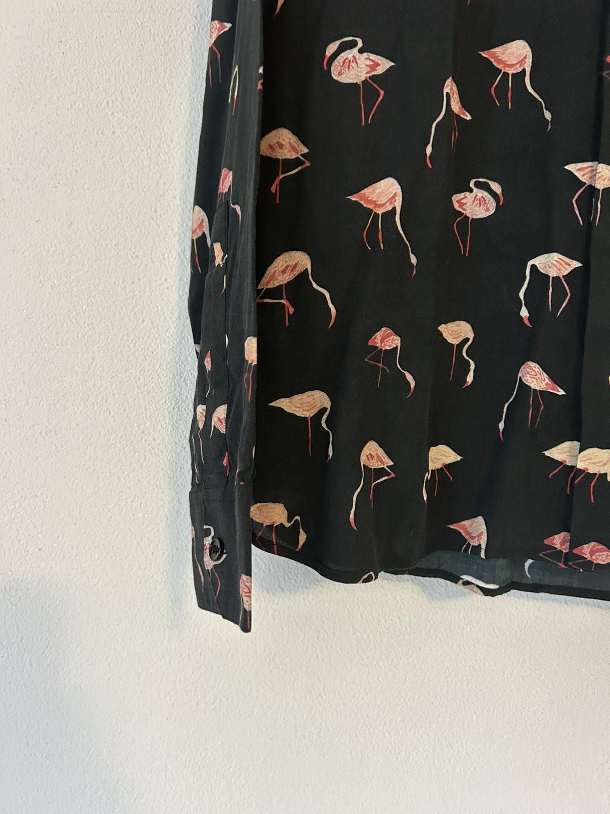 Saint Laurent Paris Saint Laurent Flamingo Print Button-Up Shirt, Black, Viscose Size US L / EU 52-54 / 3 - 8 Thumbnail