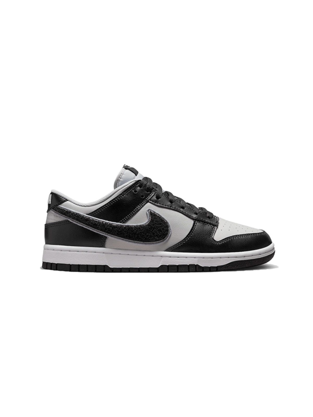 image of Nike Dunk Low Chenille Swoosh Black Grey Shoes in Grey Fog/Black/Wolf Grey, Men's (Size 10)