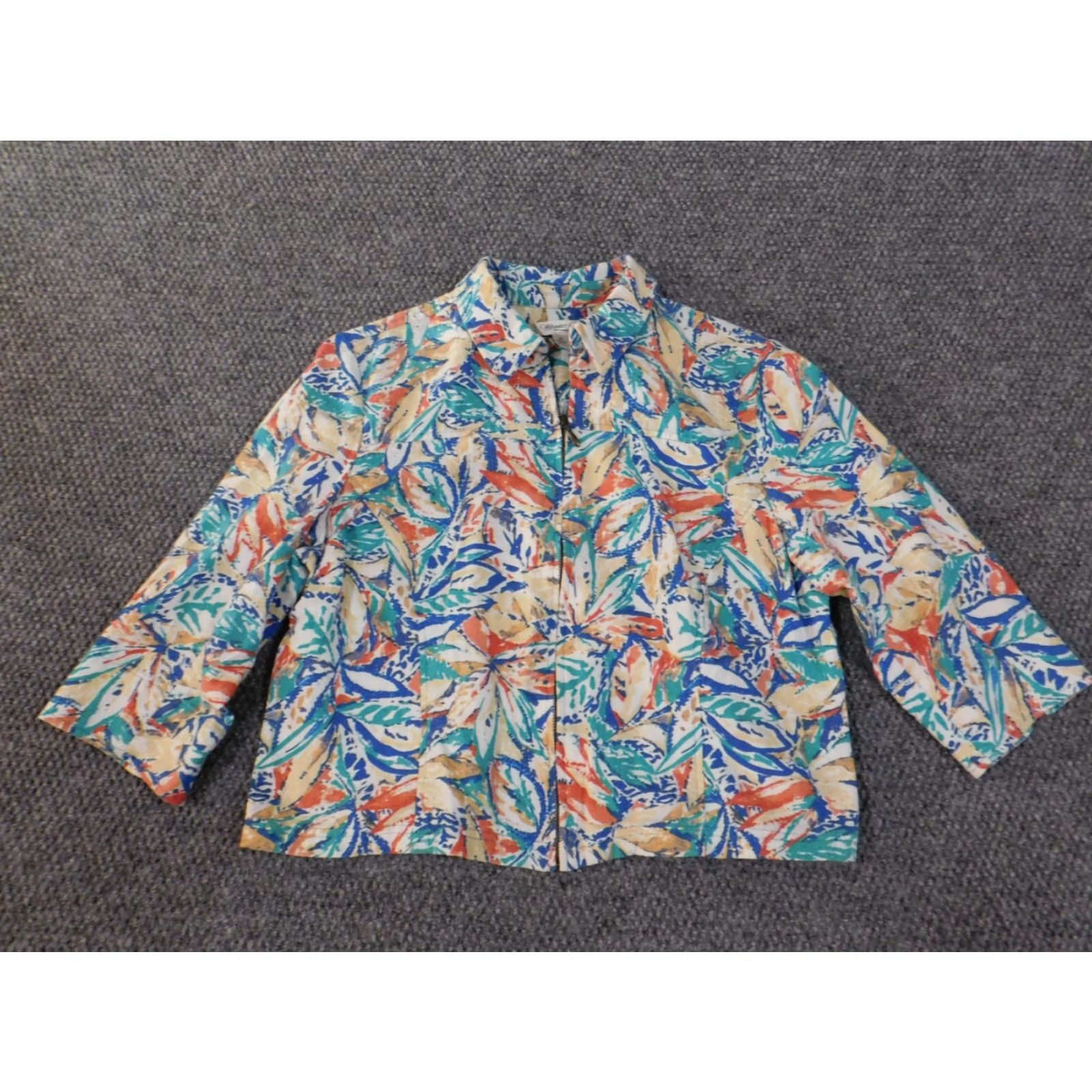 Coldwater Creek Coldwater Creek Jacket Woman Petite Large Blue Floral Zip Linen Rayon Embroidered Linen Lining Casual 2020s Womens Jacket Size L / US 10 / IT 46 - 4 Thumbnail