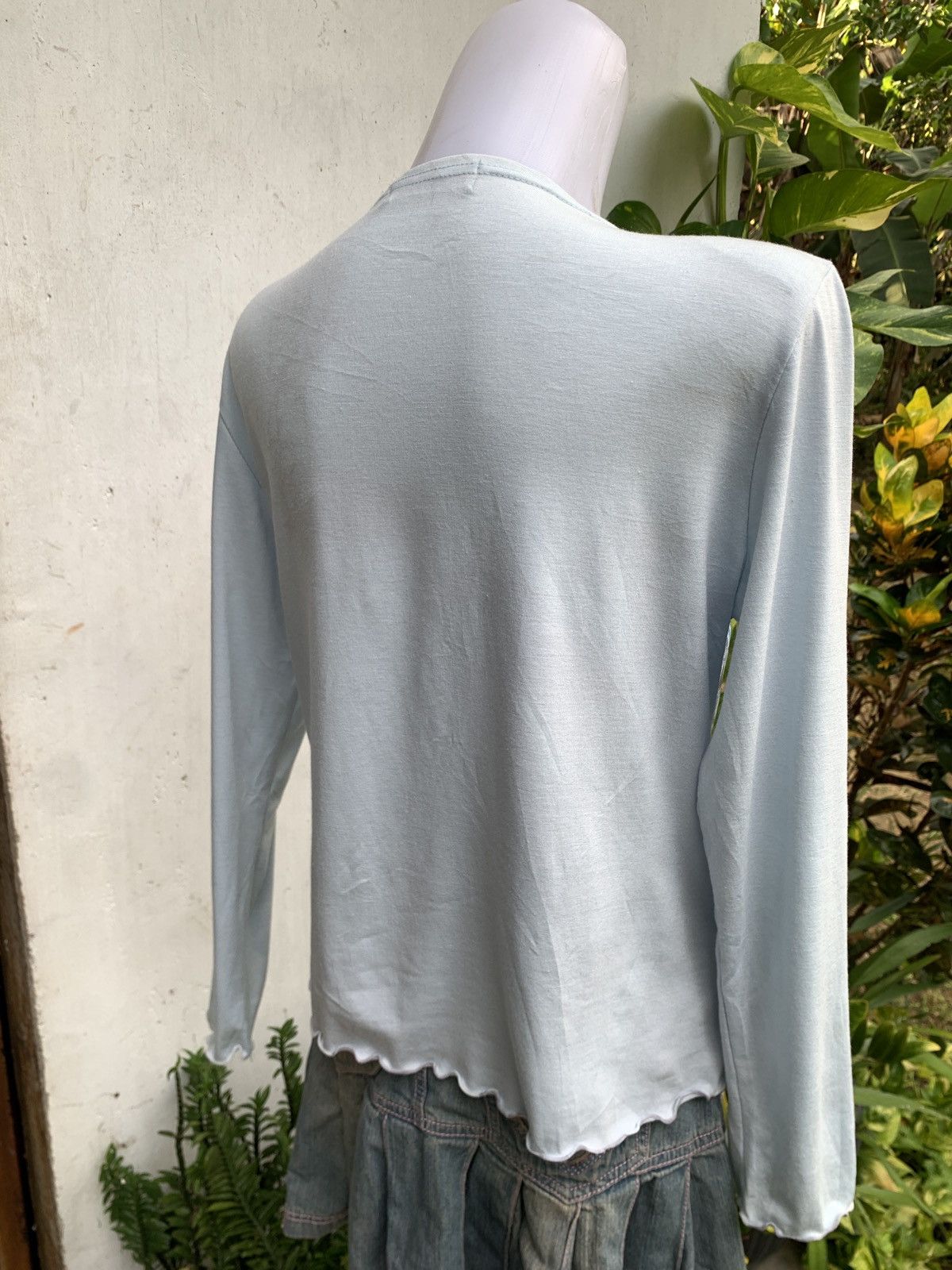 Japanese Brand × Le Grande Bleu (L.G.B.) 2000s Grand Seam Floral Lined Lace up Mesh Longsleeve Top Size L / US 10 / IT 46 - 3 Thumbnail