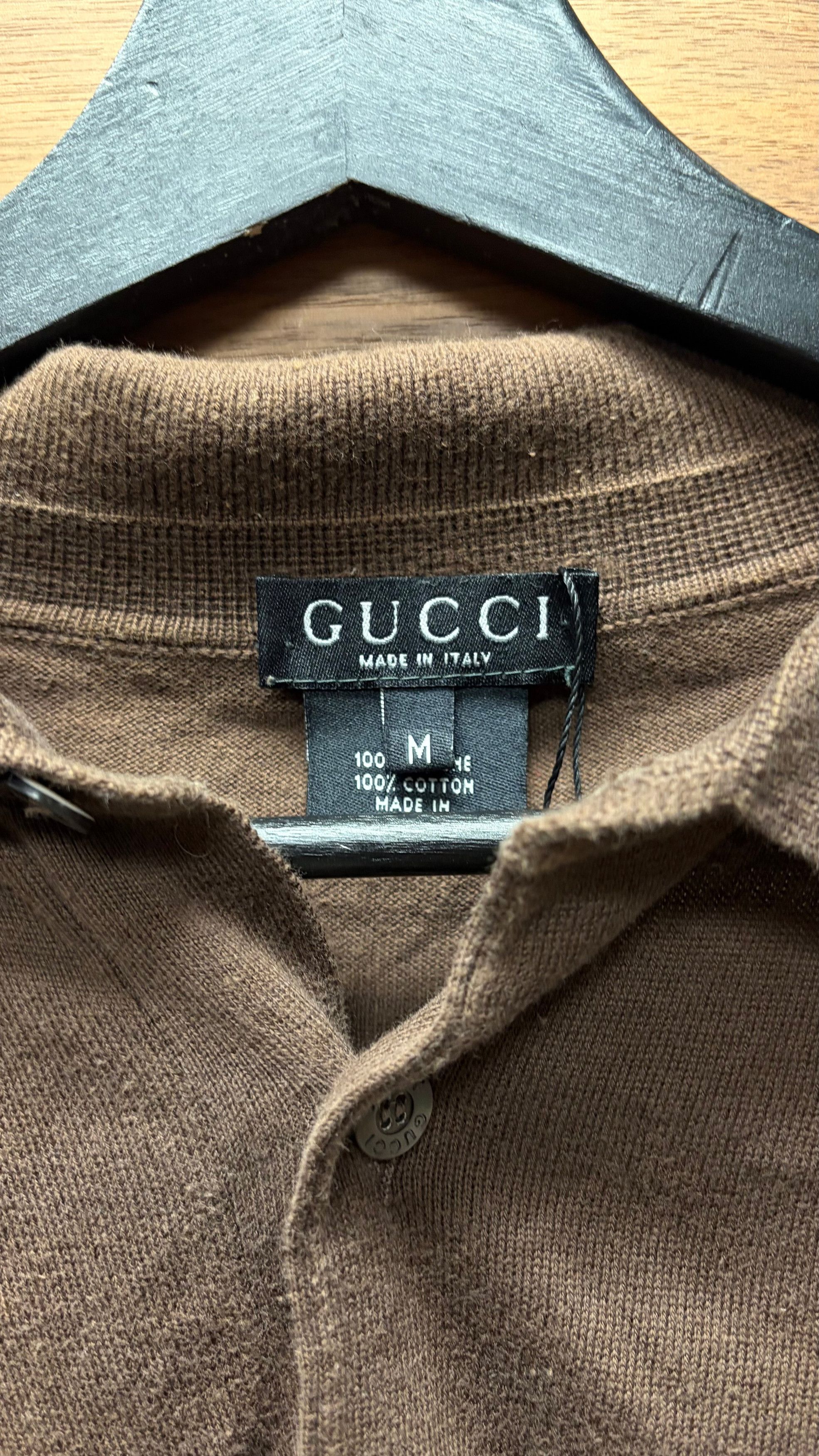 Gucci 90s Gucci by Tom Ford Dark Brown Cotton Knit Polo Size US M / EU 48-50 / 2 - 2 Thumbnail