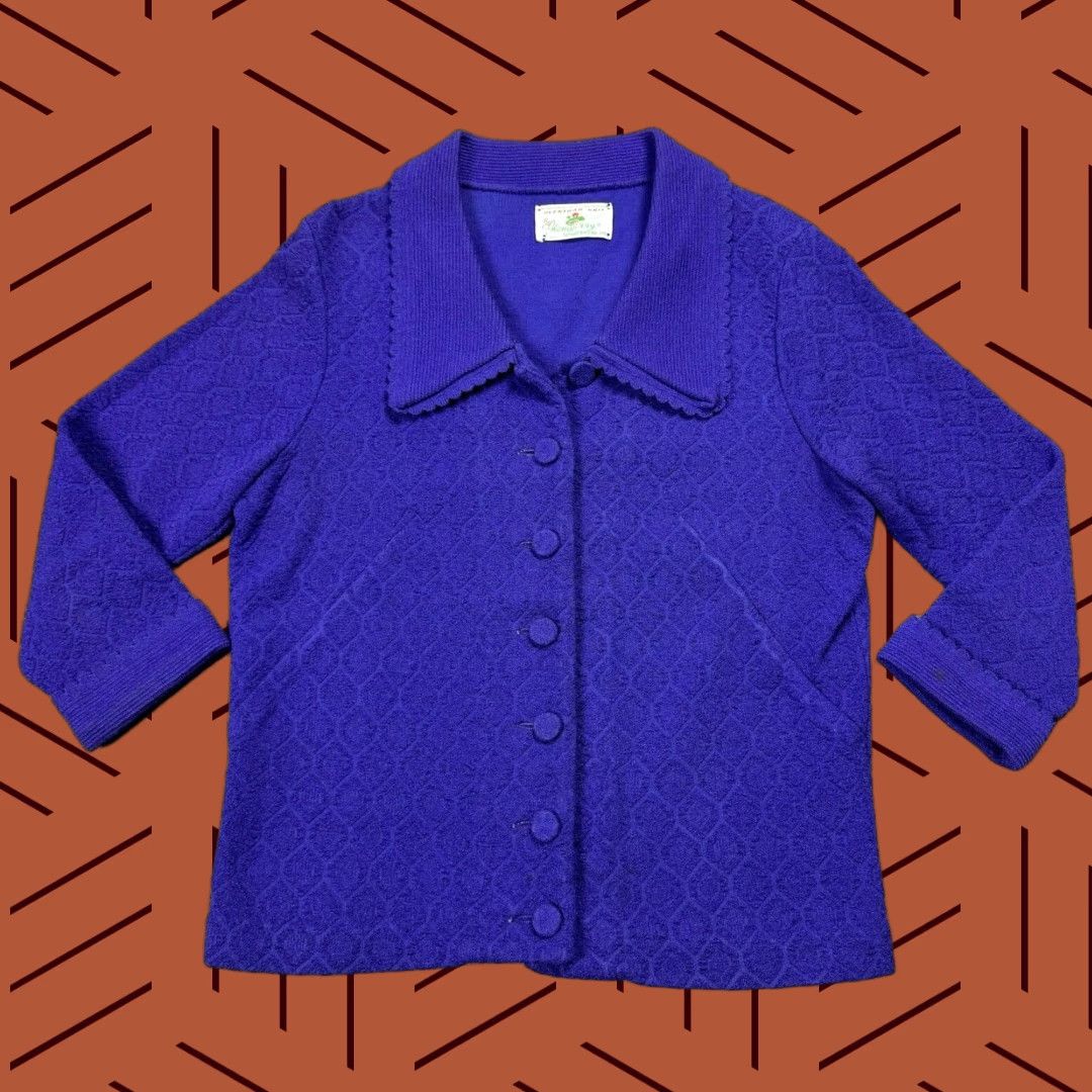 Vintage VINTAGE Glentran Knit Sweater Jacket Purple 1940s M/L Unisex Ethnic/Peasant GLENGARRY SPORTSWEAR Size US M / EU 48-50 / 2 - 1 Thumbnail
